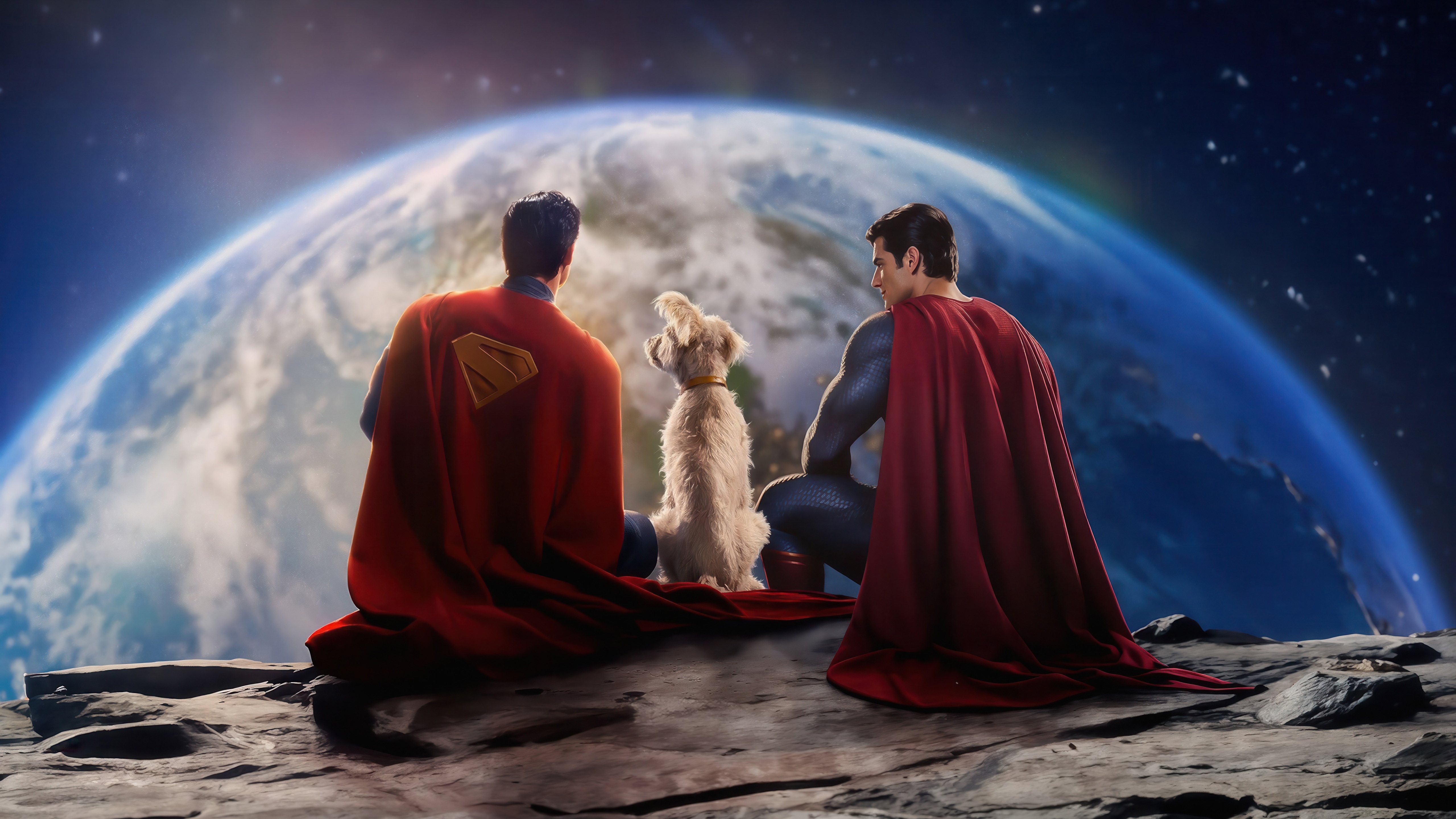 Superman and Krypto overlooking Earth HD Wallpaper