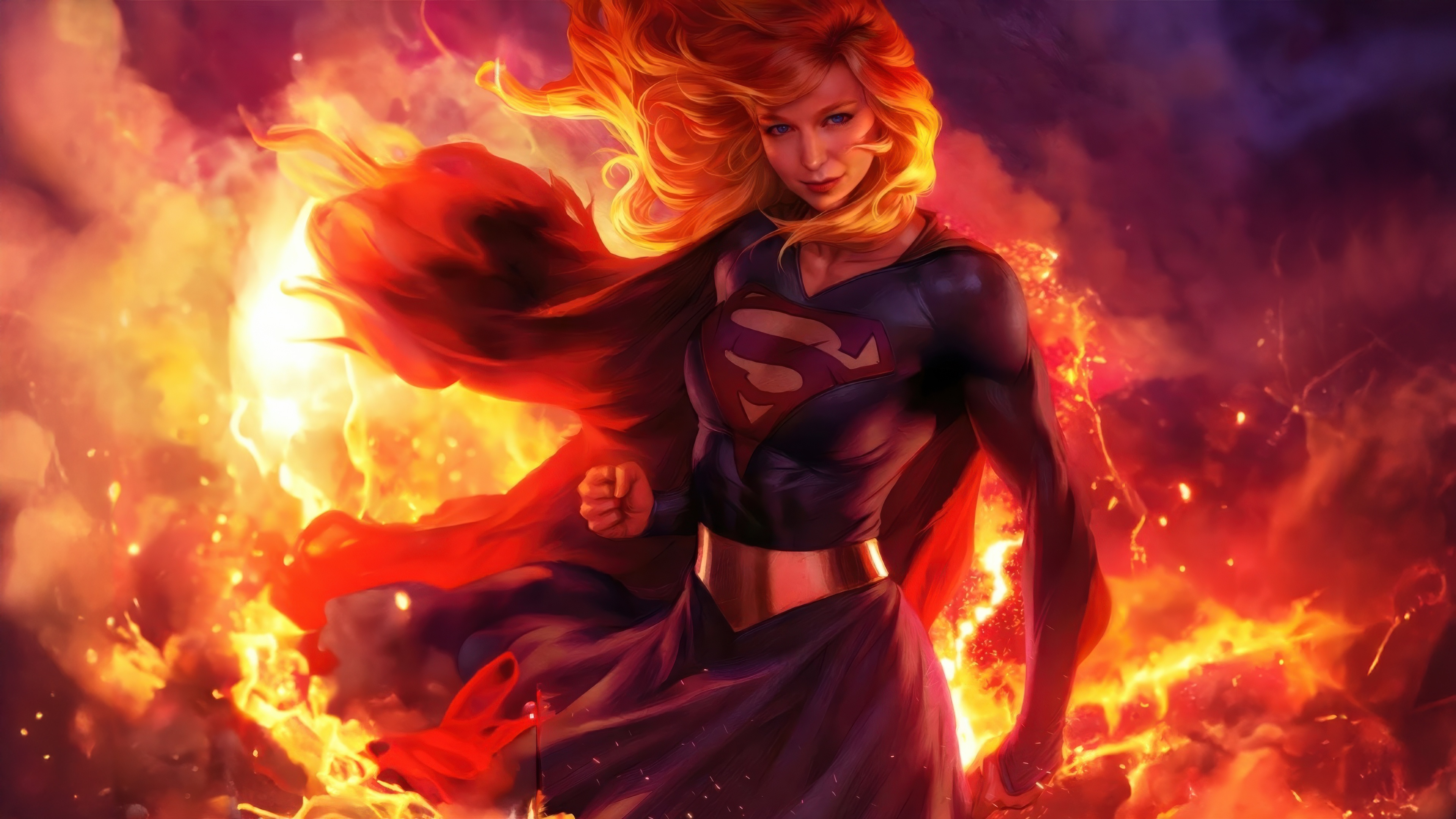 Supergirl in a fiery environment HD Wallpaper