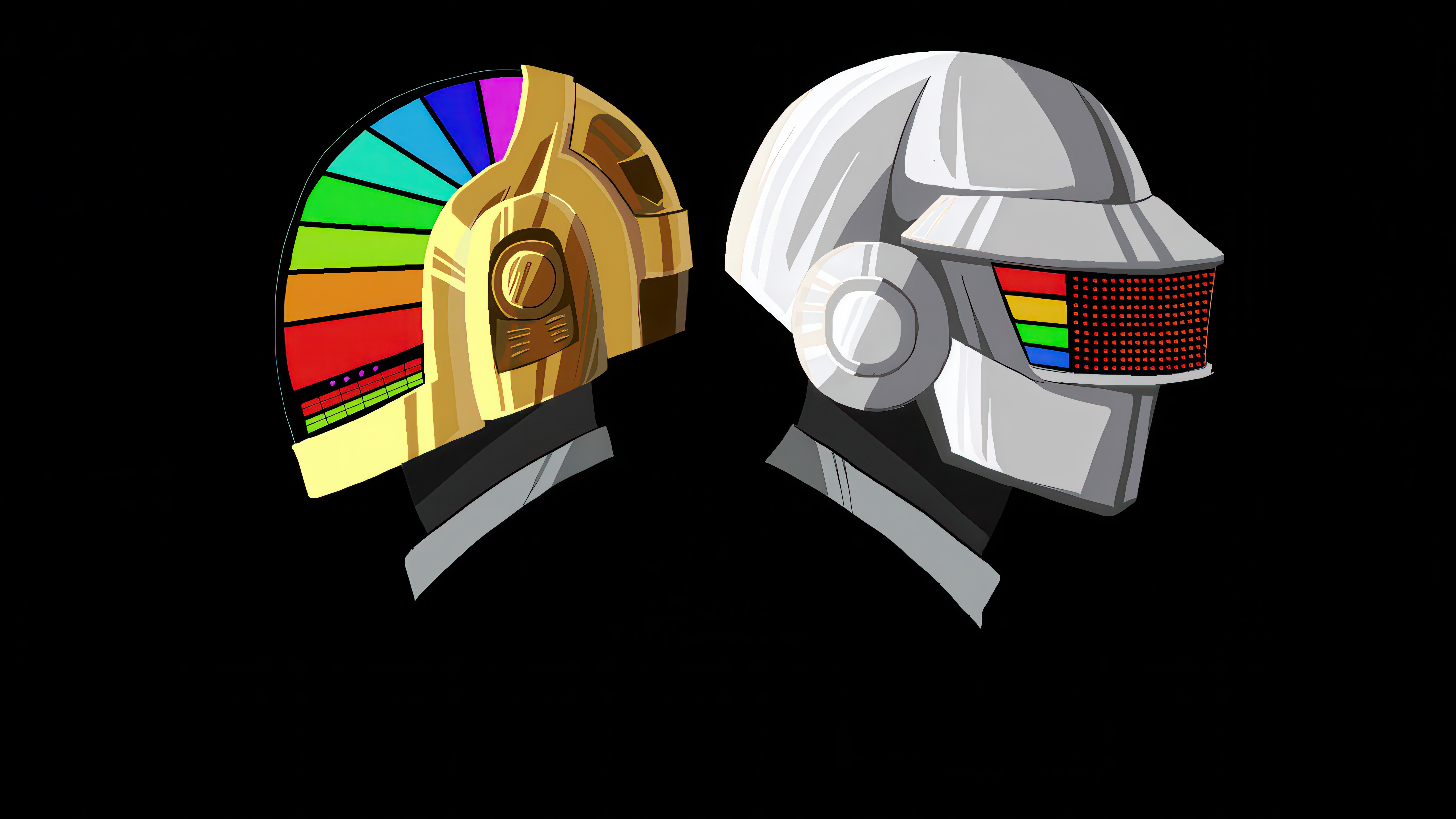 Daft Punk helmets with rainbow and LED displays HD Wallpaper