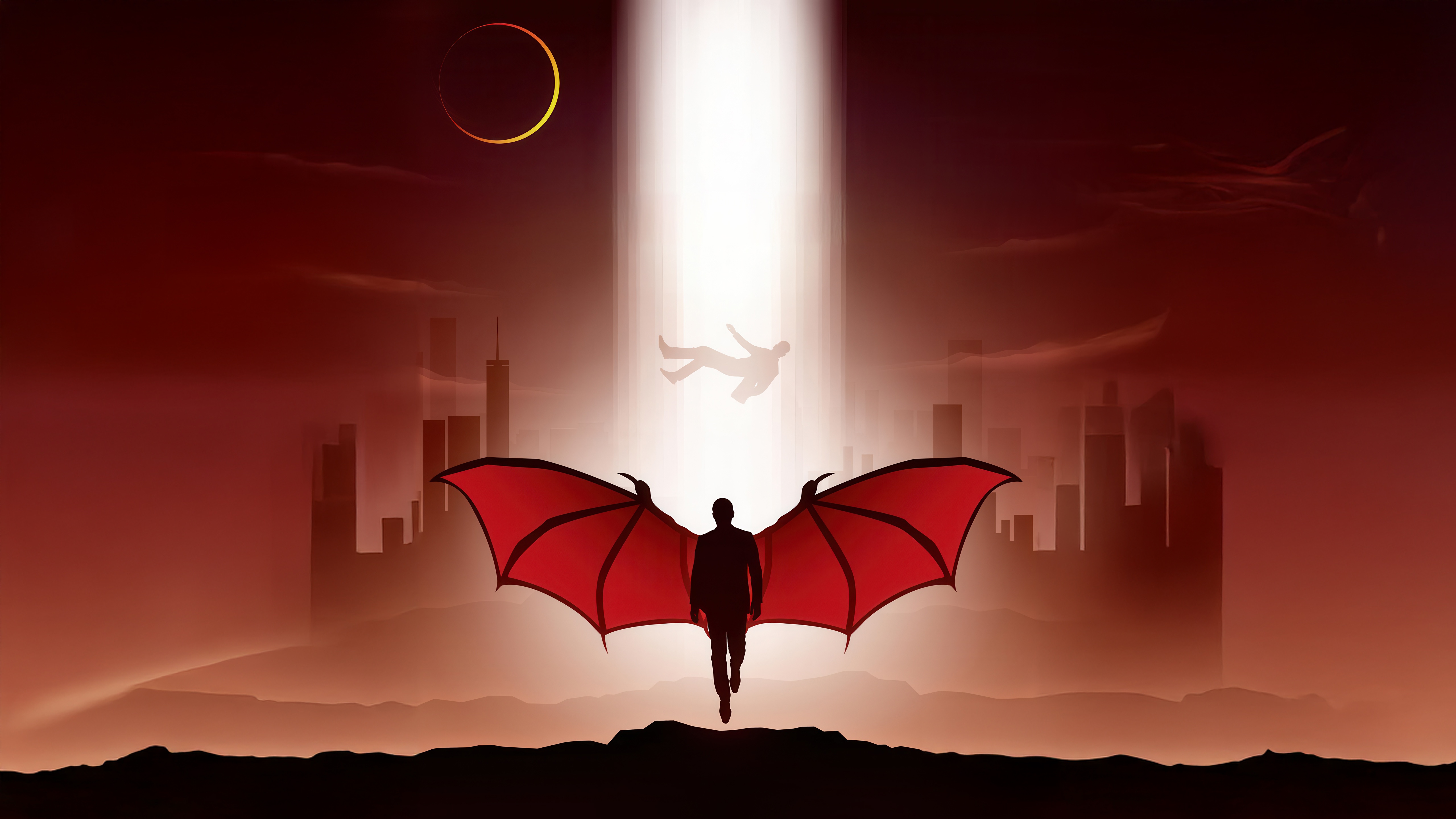 Lucifer with Wings and Falling Man HD Wallpaper