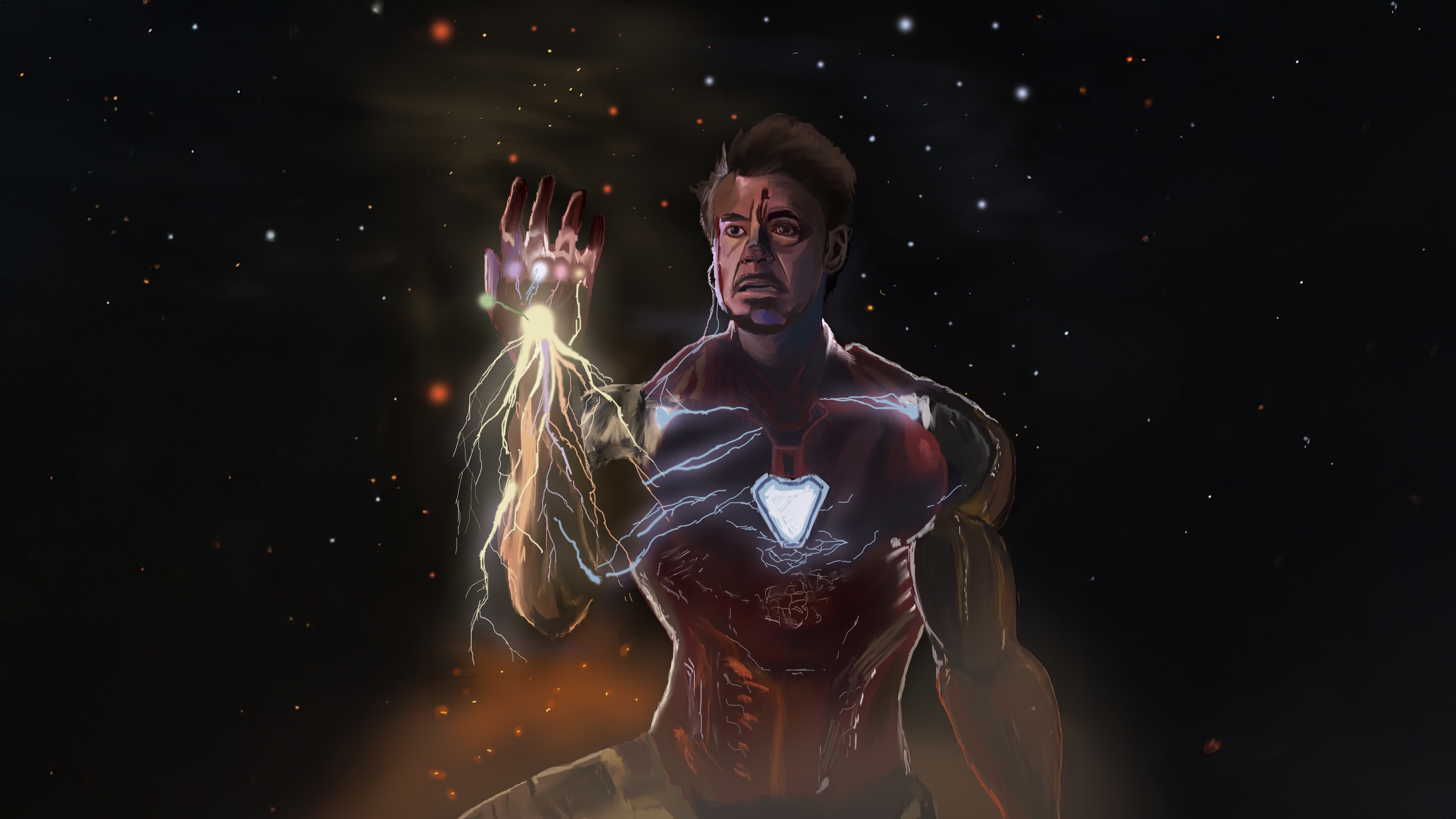 Iron Man with Infinity Gauntlet in Space HD Wallpaper