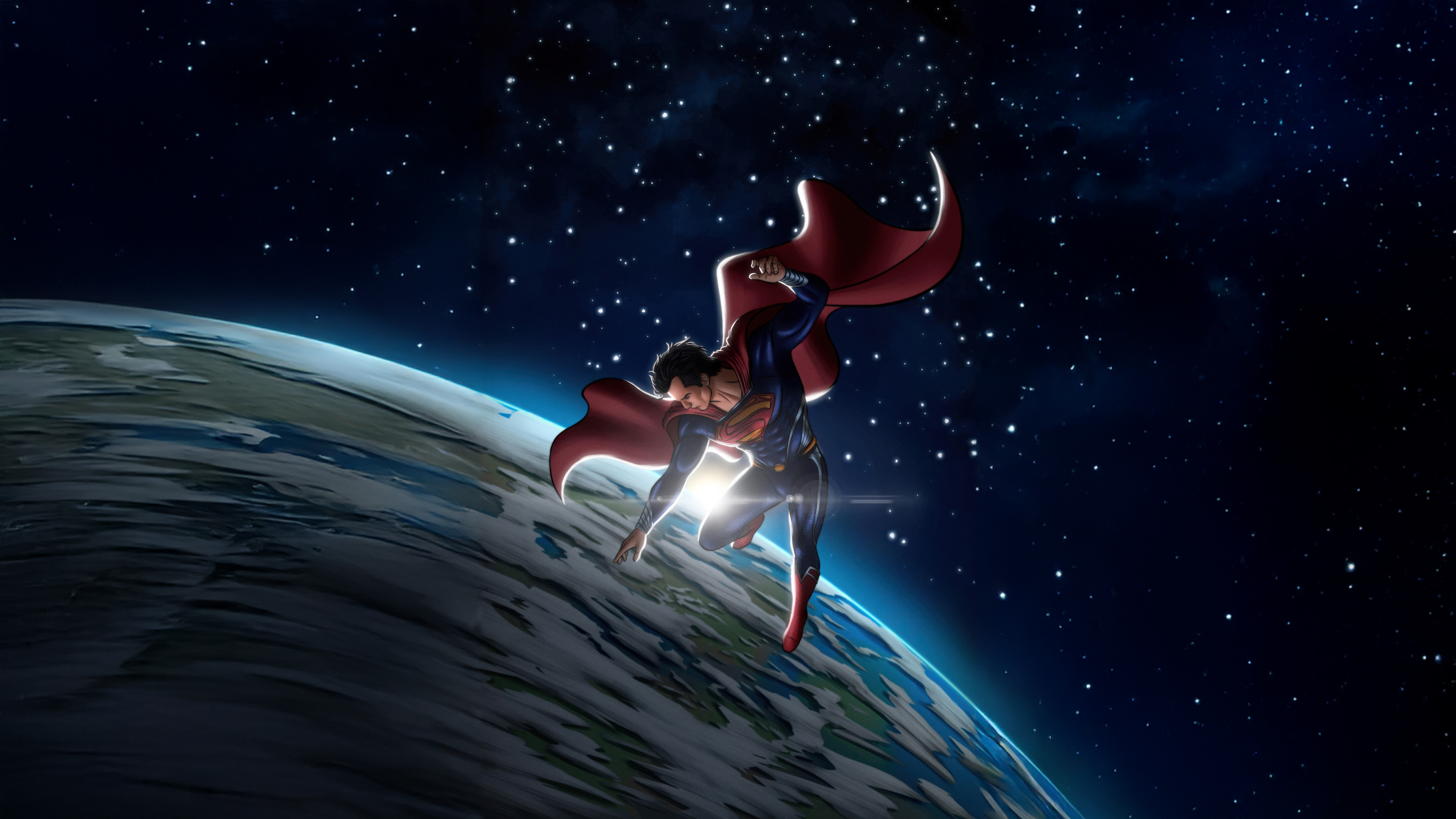 Superman flying over Earth in space HD Wallpaper