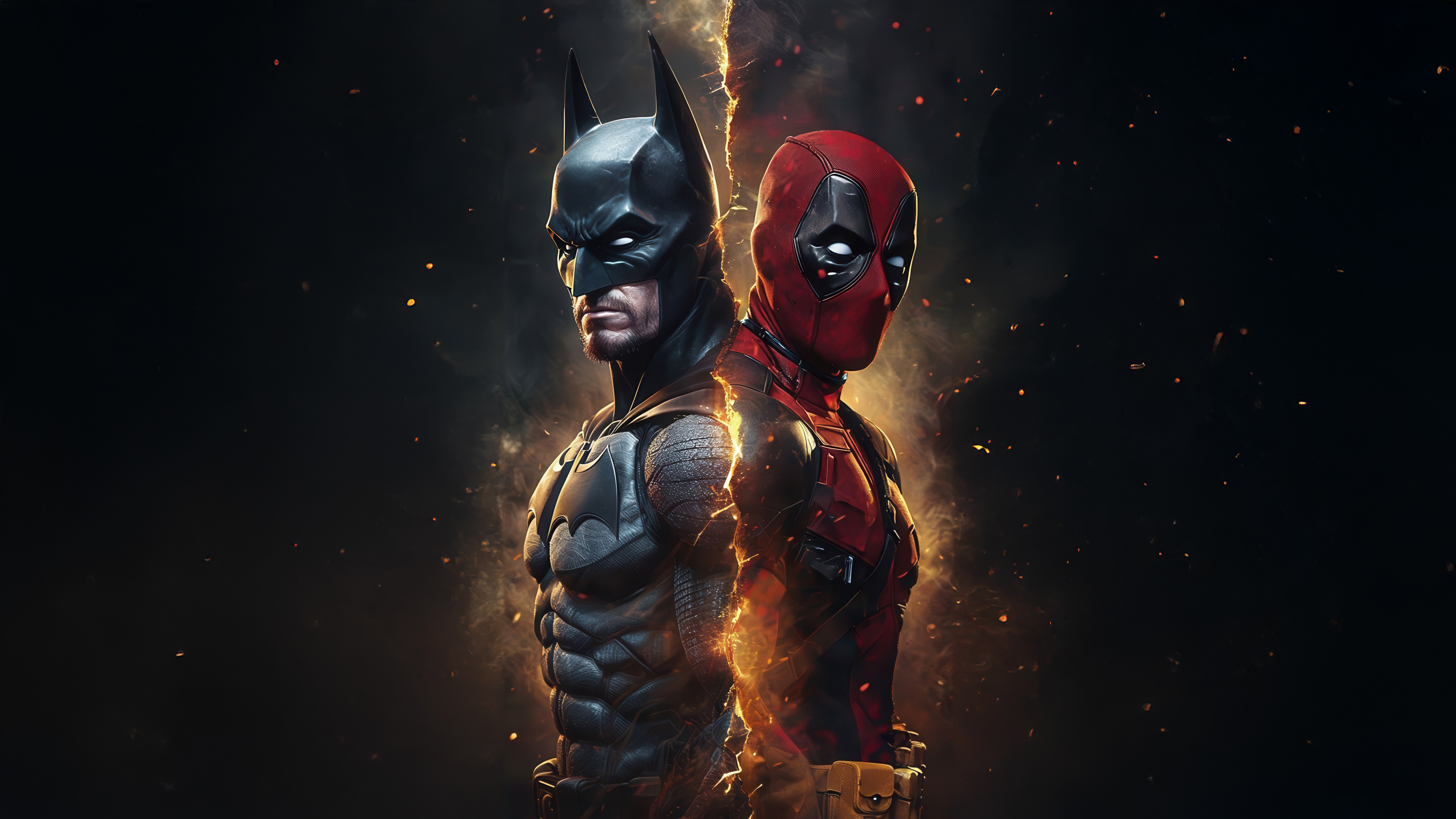 Batman and Deadpool standing back to back HD Wallpaper