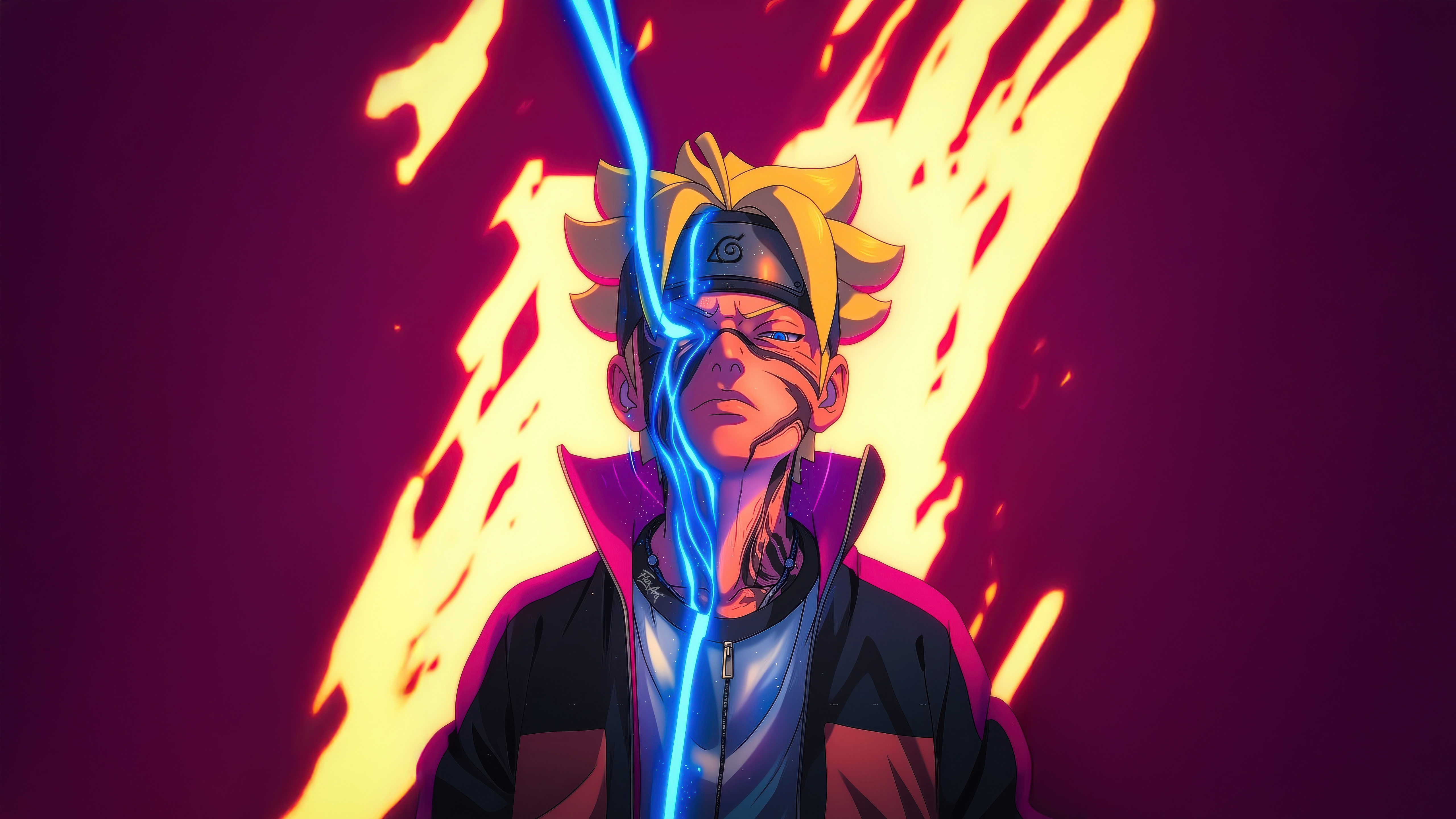 Boruto Uzumaki with blue lightning and fire background HD Wallpaper