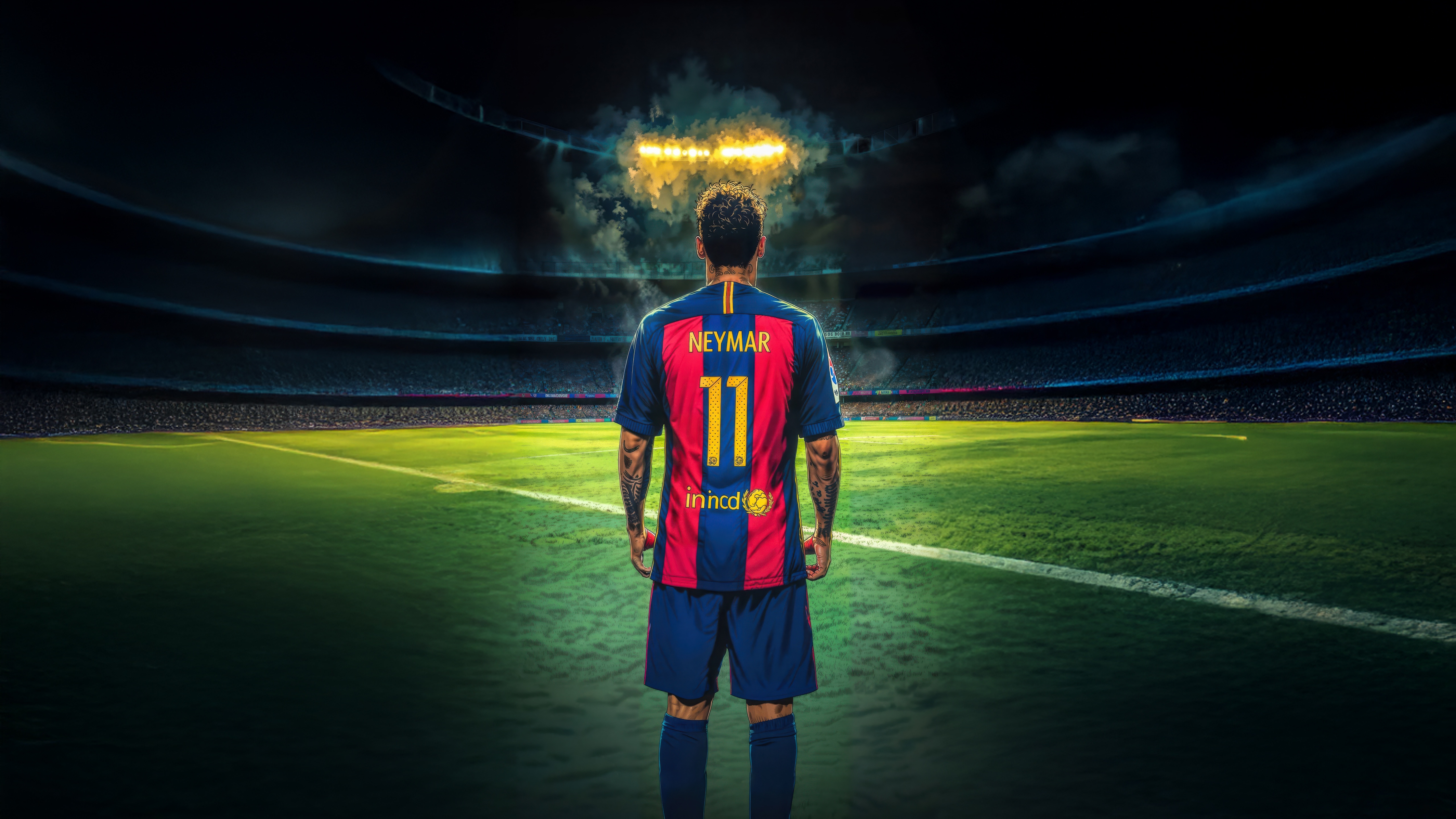 Neymar Jr. on a soccer field HD Wallpaper