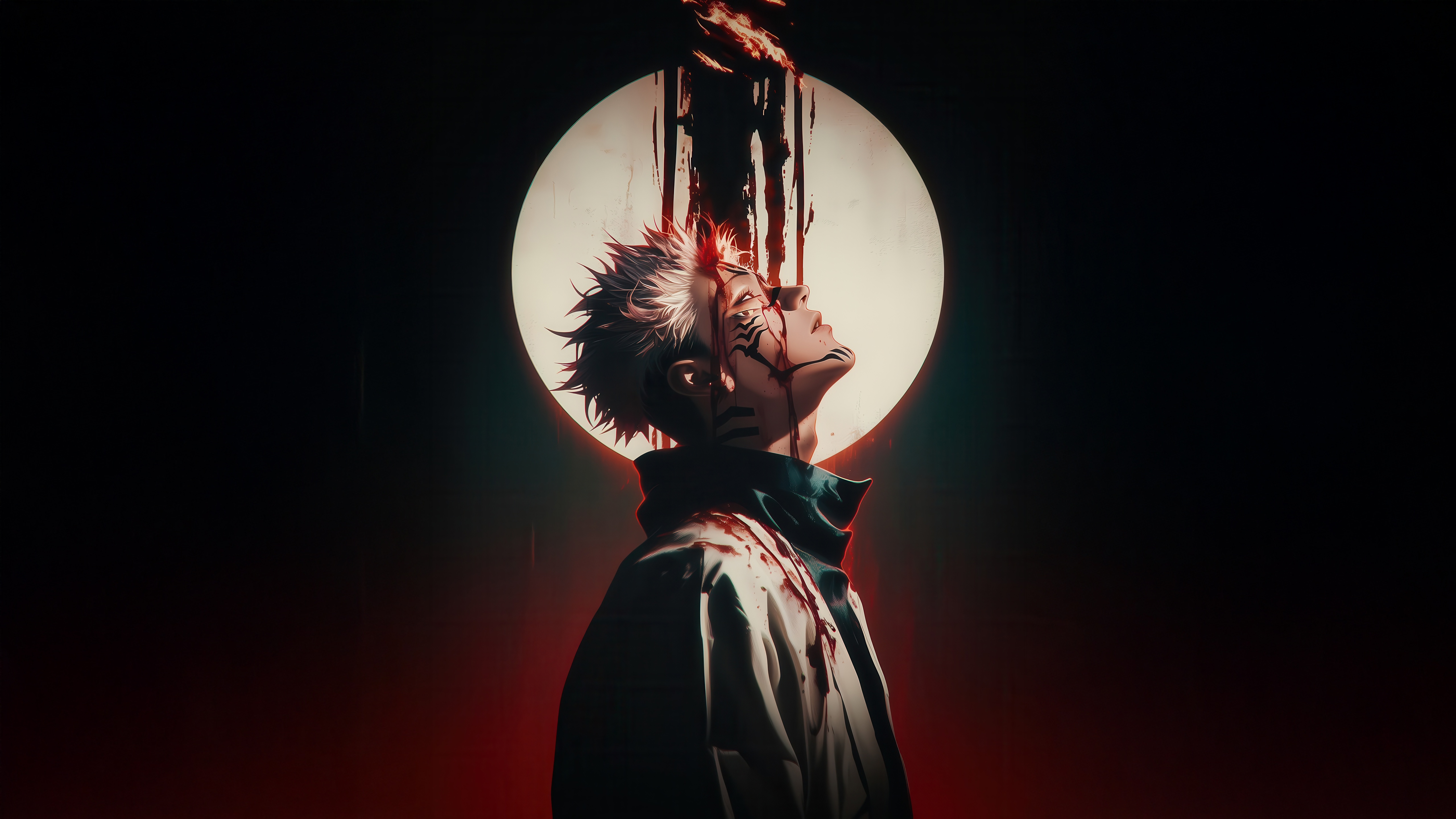 Bloody Anime Character Under a Full Moon HD Wallpaper