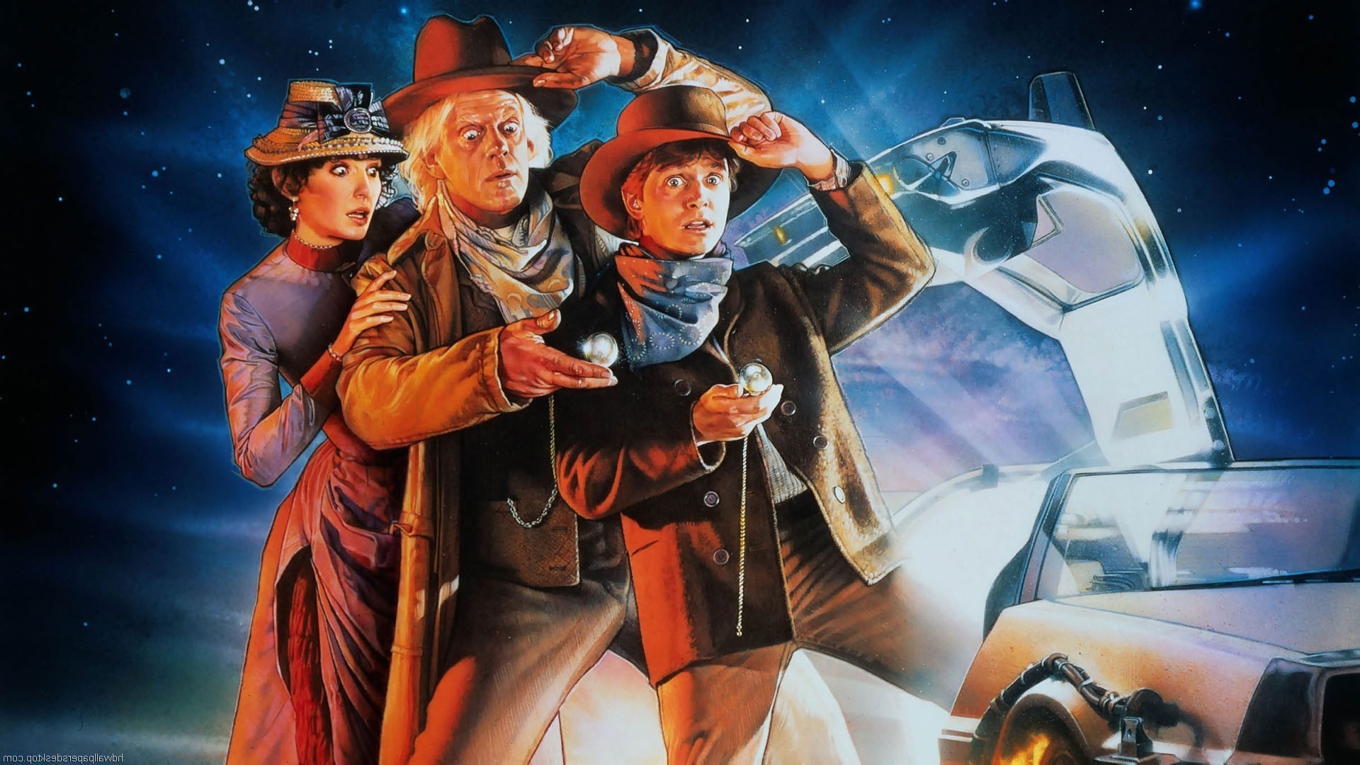 Back to the Future characters and DeLorean HD Wallpaper