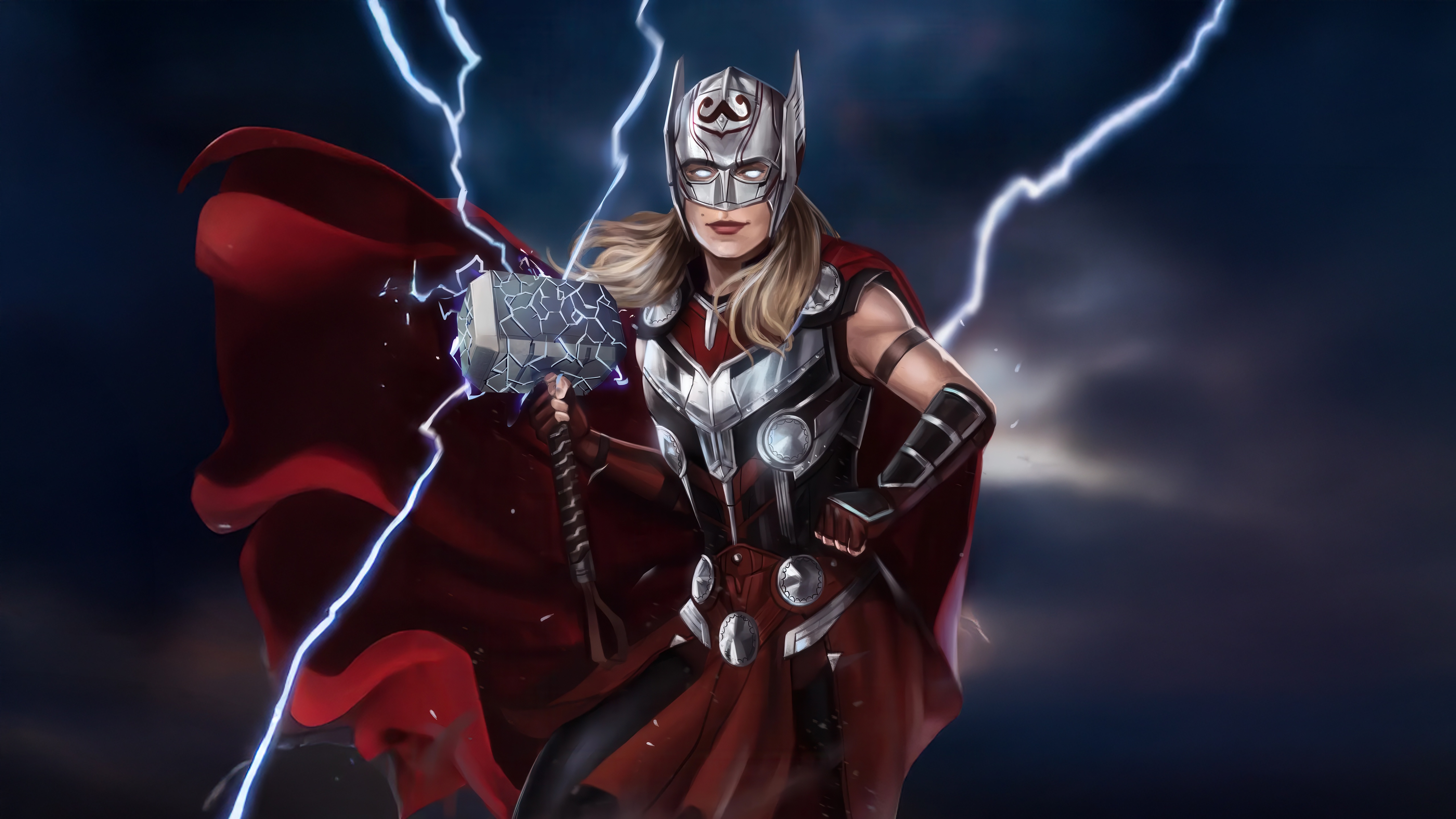 Lady Thor with Mjolnir and Lightning HD Wallpaper
