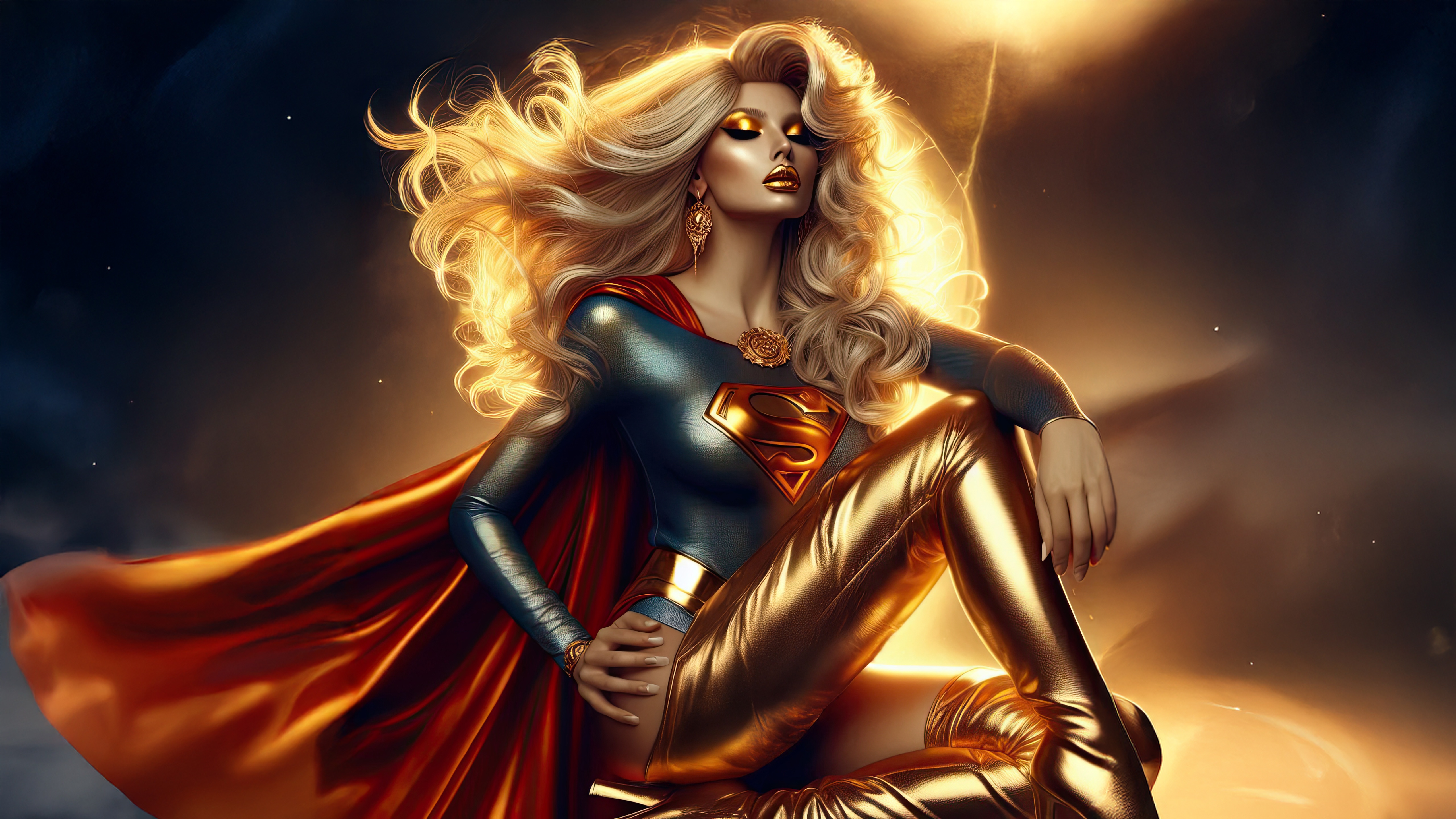 Supergirl as Greek Goddess with flowing blonde hair HD Wallpaper
