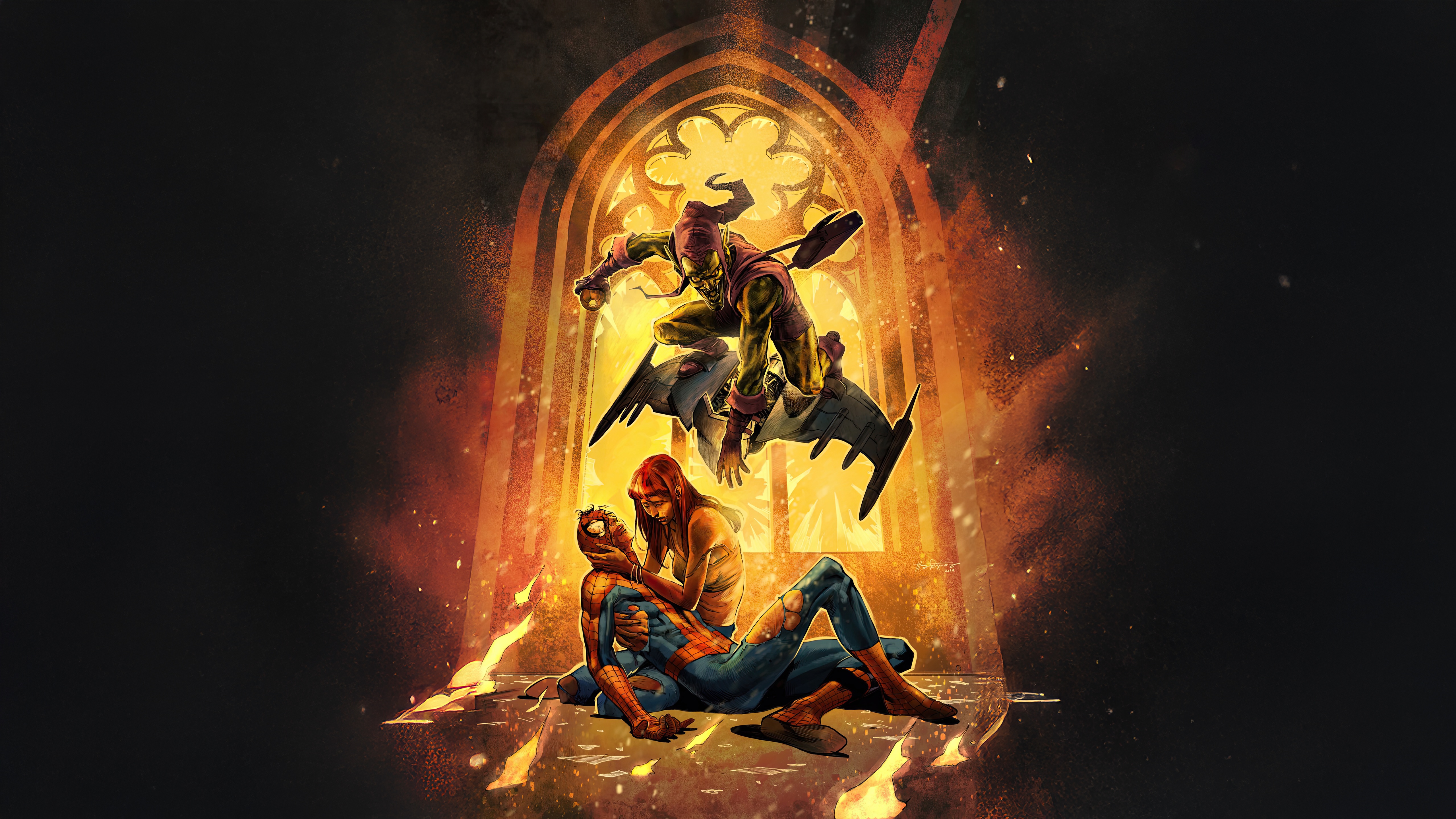 Green Goblin attacks Spider-Man and Mary Jane HD Wallpaper