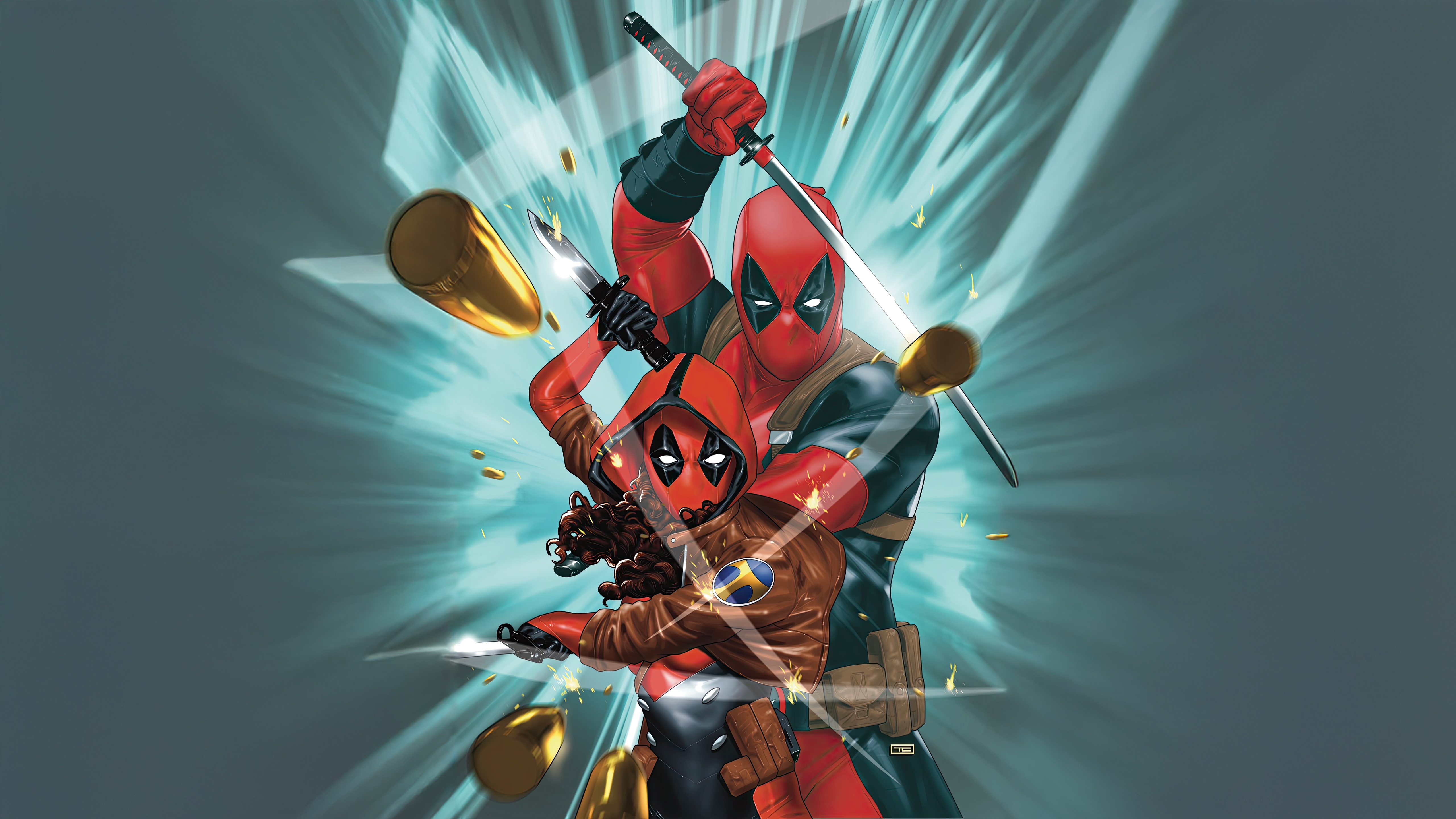 Deadpool and Kidpool with Swords HD Wallpaper