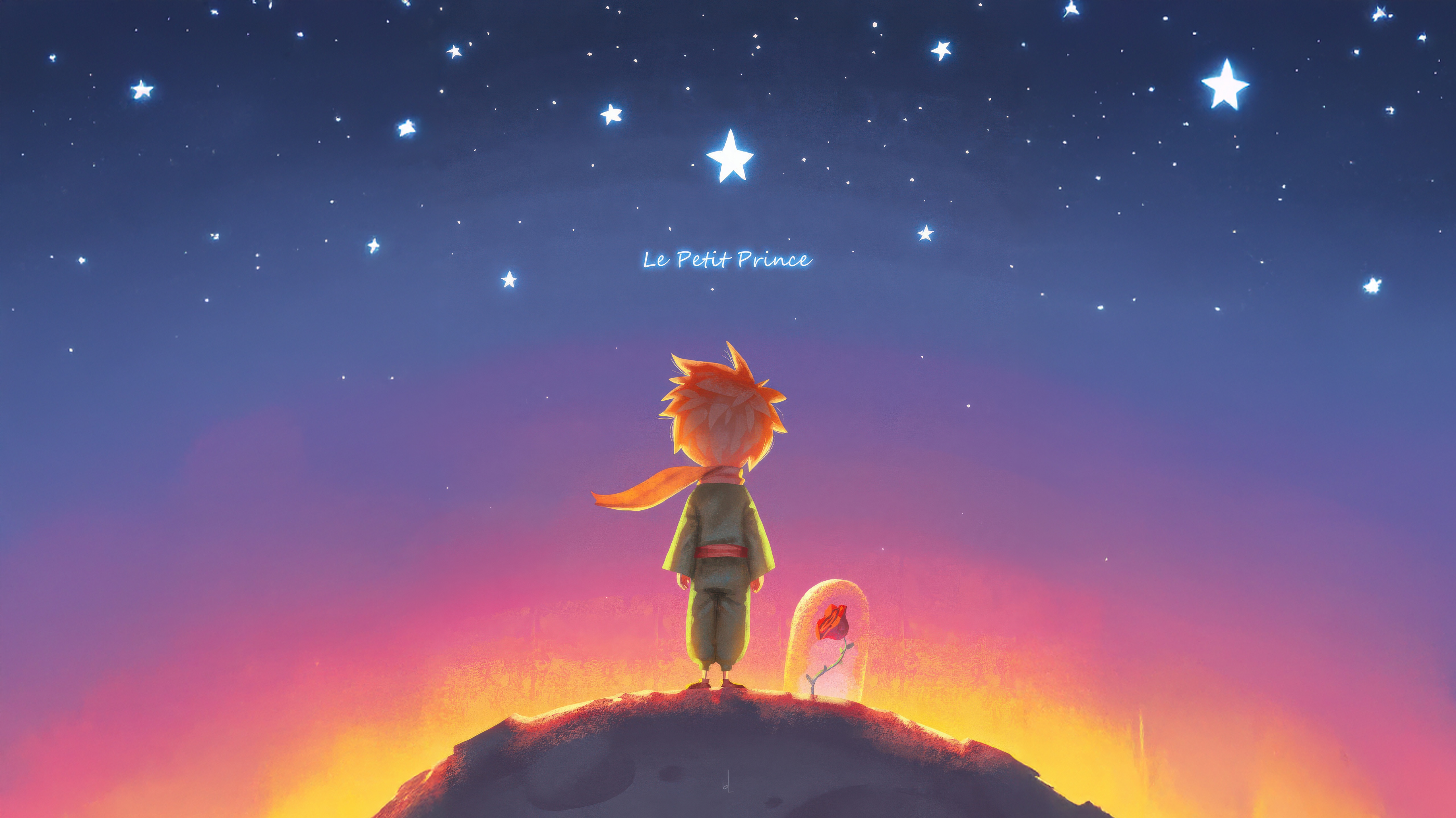 The Little Prince and his Rose under the stars HD Wallpaper