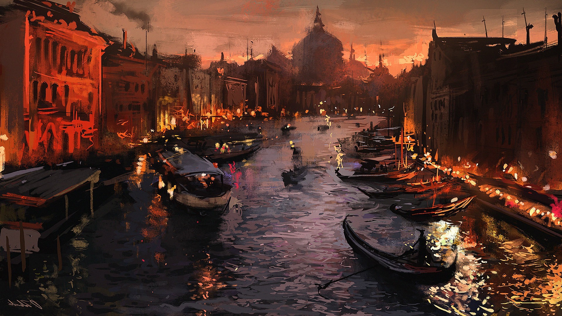 Venice River at Dusk with Gondolas HD Wallpaper