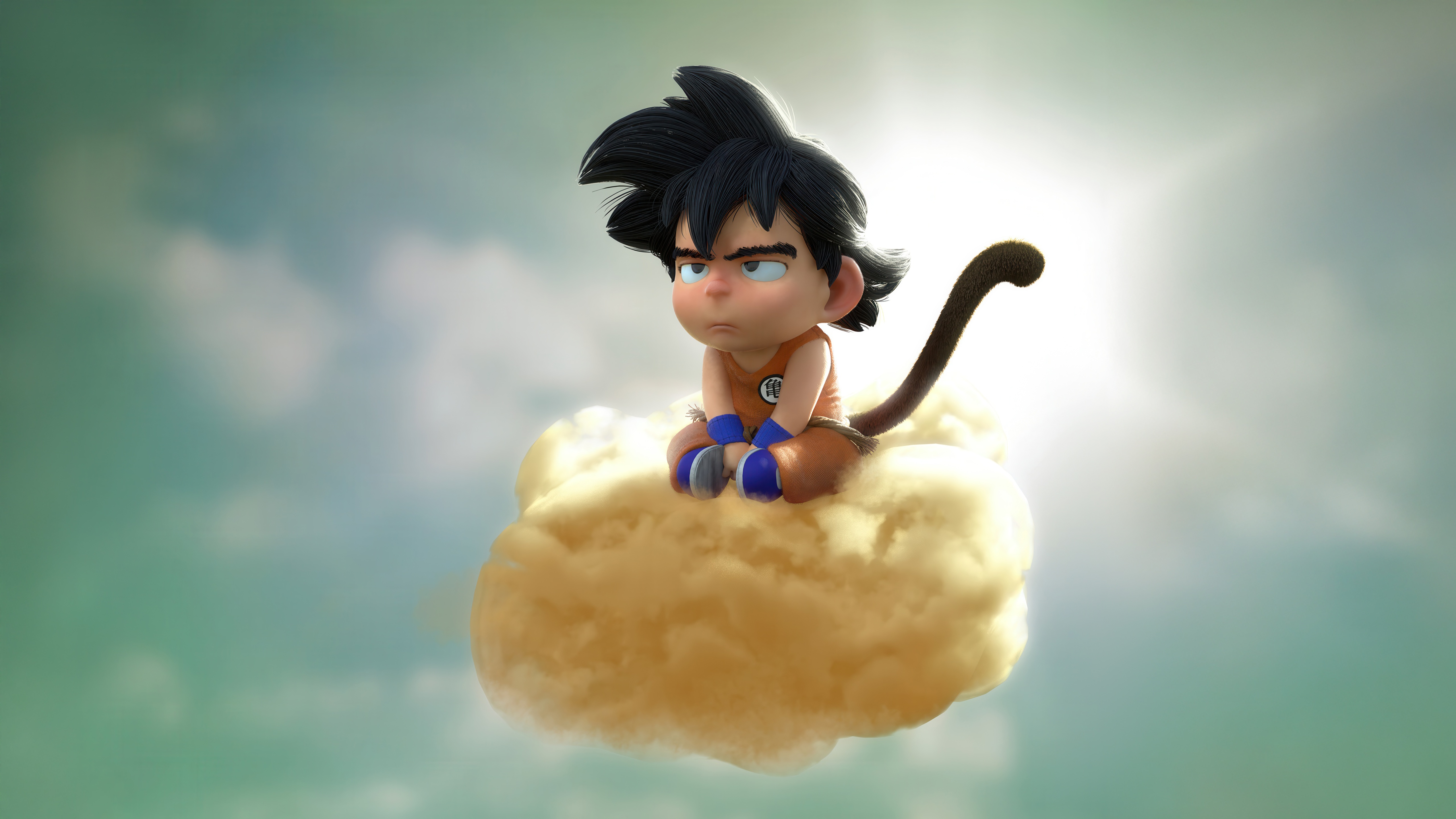 Chibi Goku on Nimbus Cloud HD Wallpaper