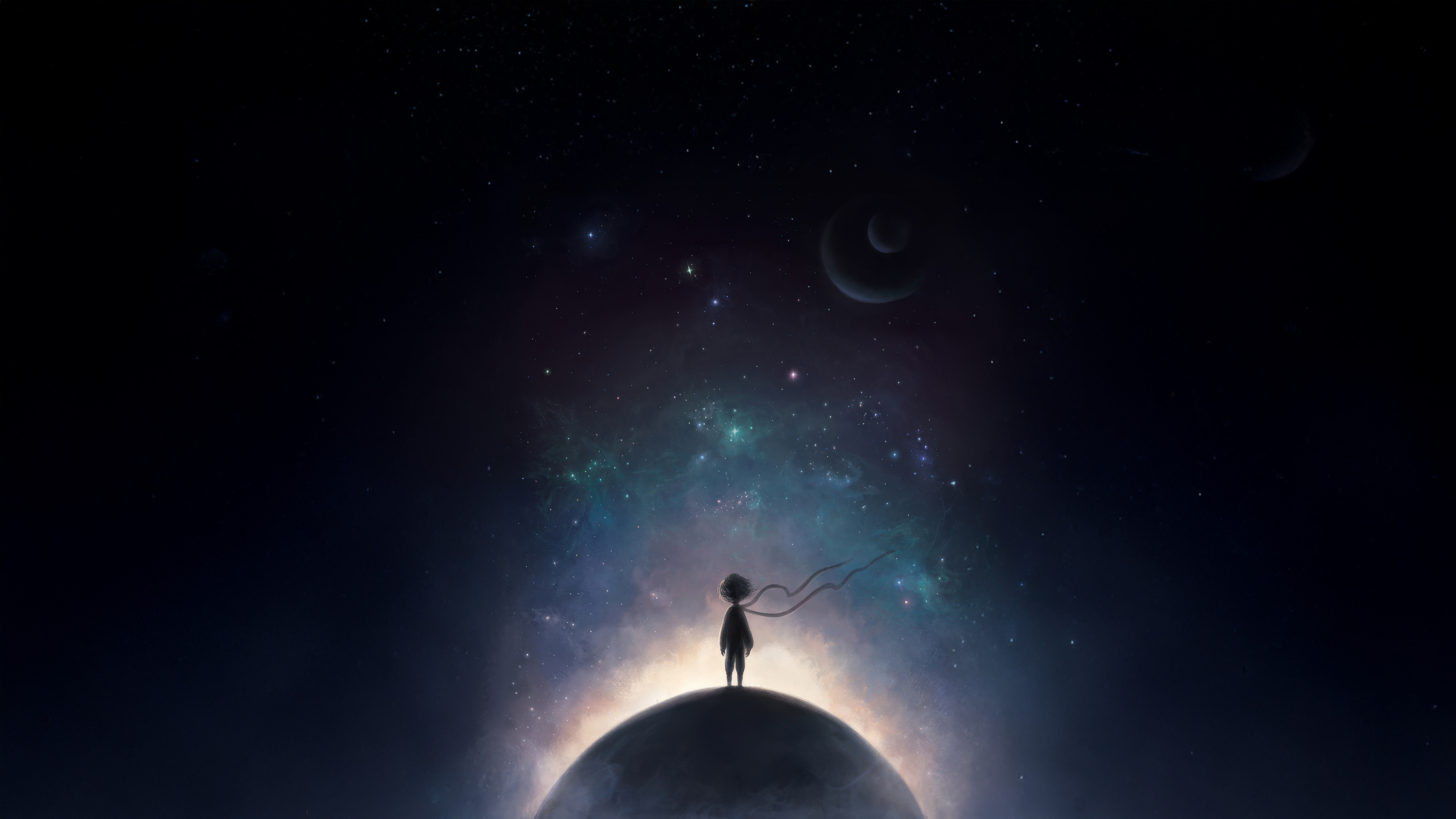 The Little Prince standing on a planet in space HD Wallpaper