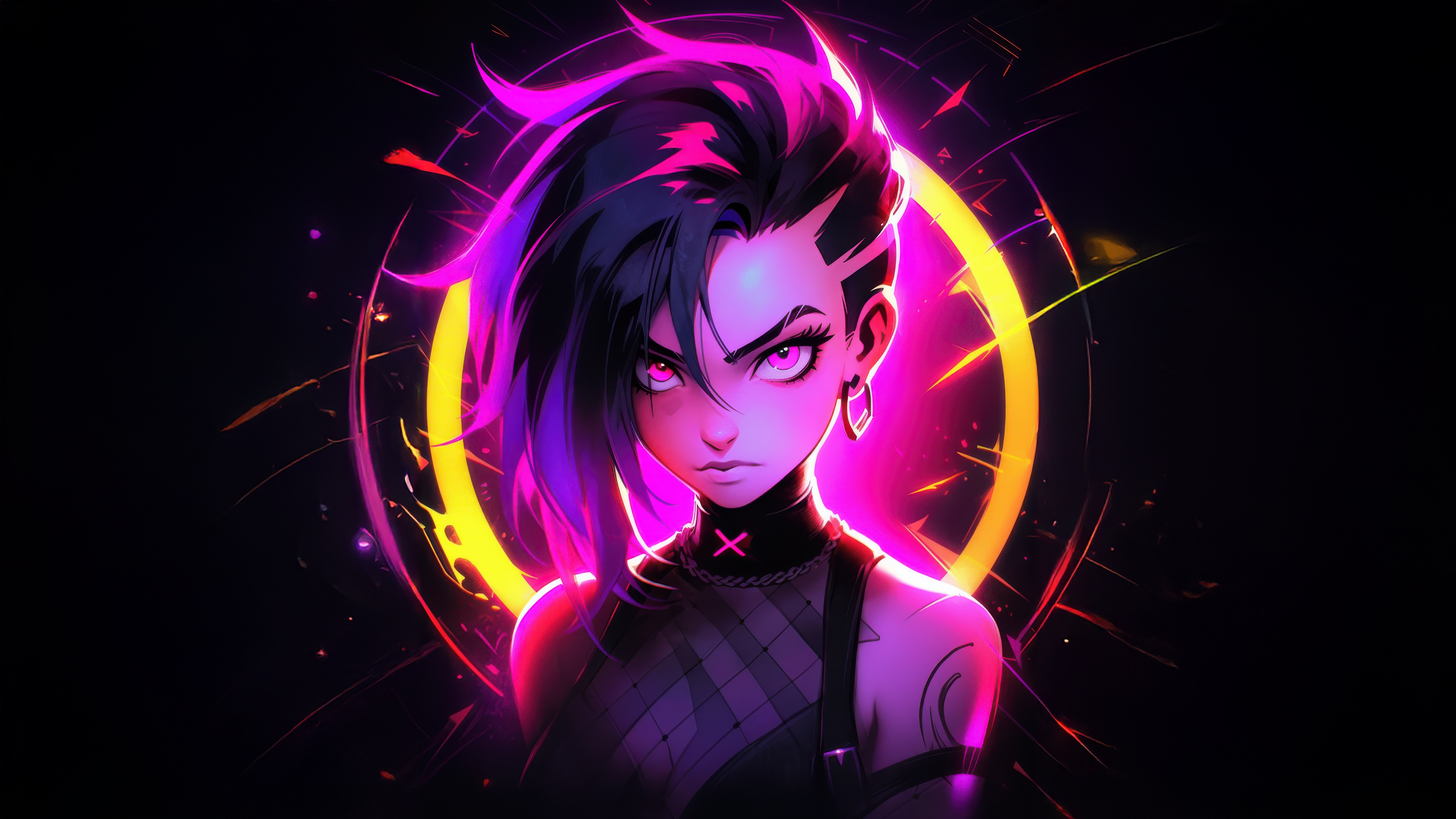 The Neon Avenger with Pink and Purple Hair HD Wallpaper