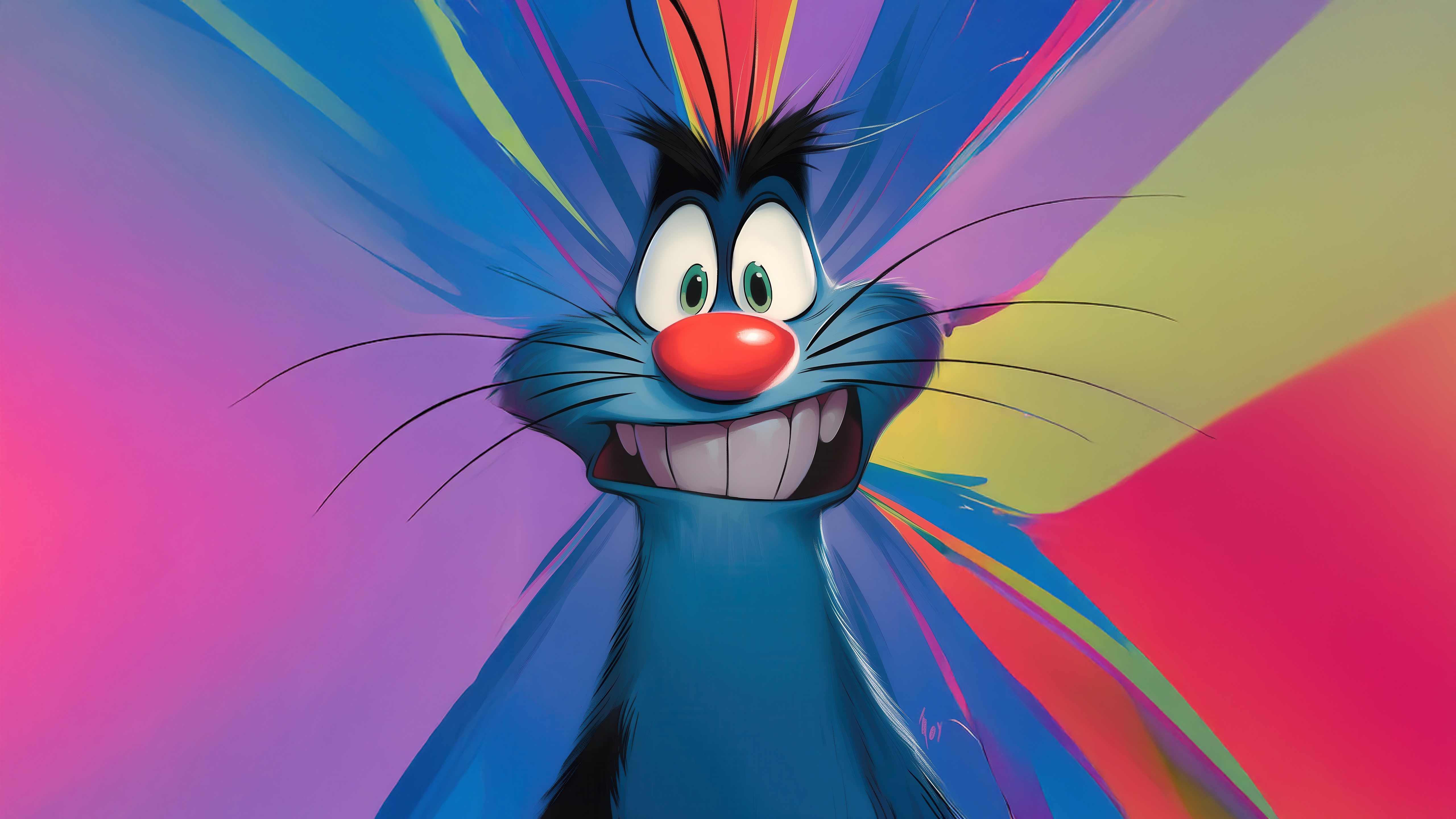 Oggy Awakens: A Blue Cat with a Red Nose HD Wallpaper