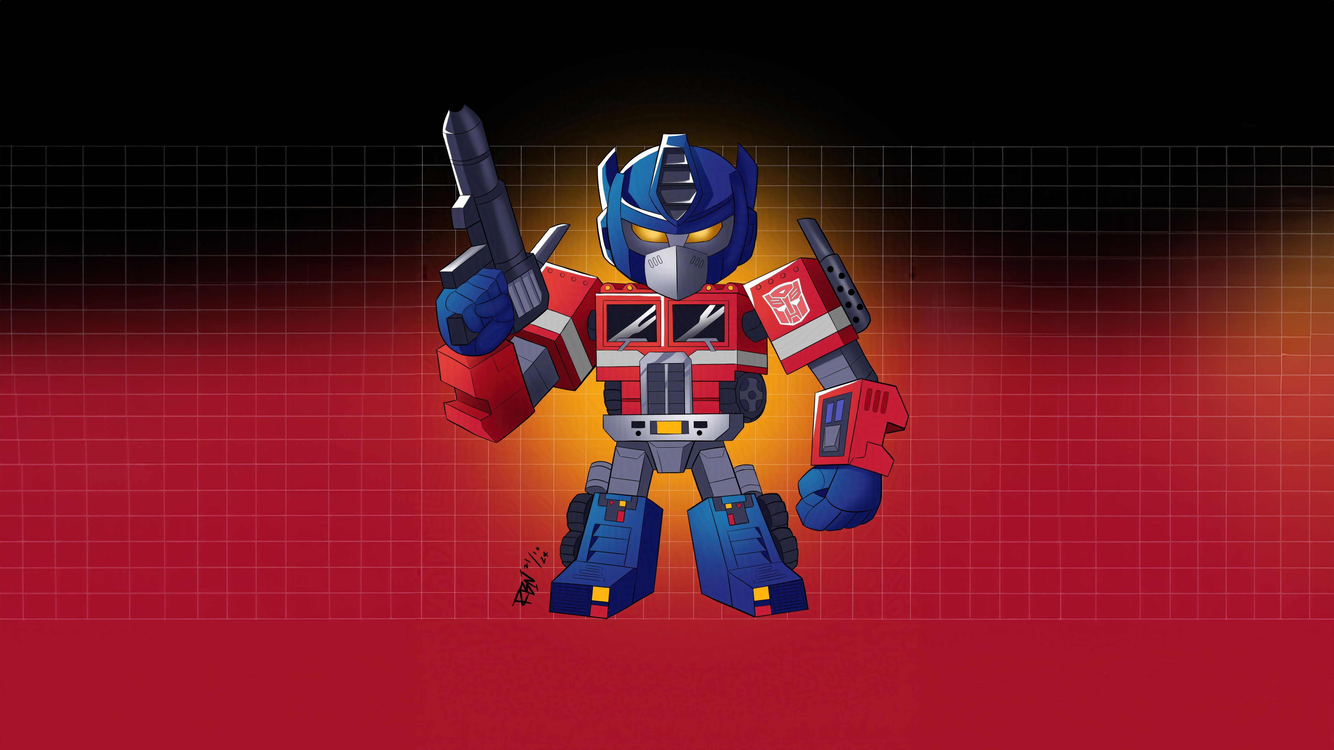 Chibi Optimus Prime holding a blaster HD Wallpaper
