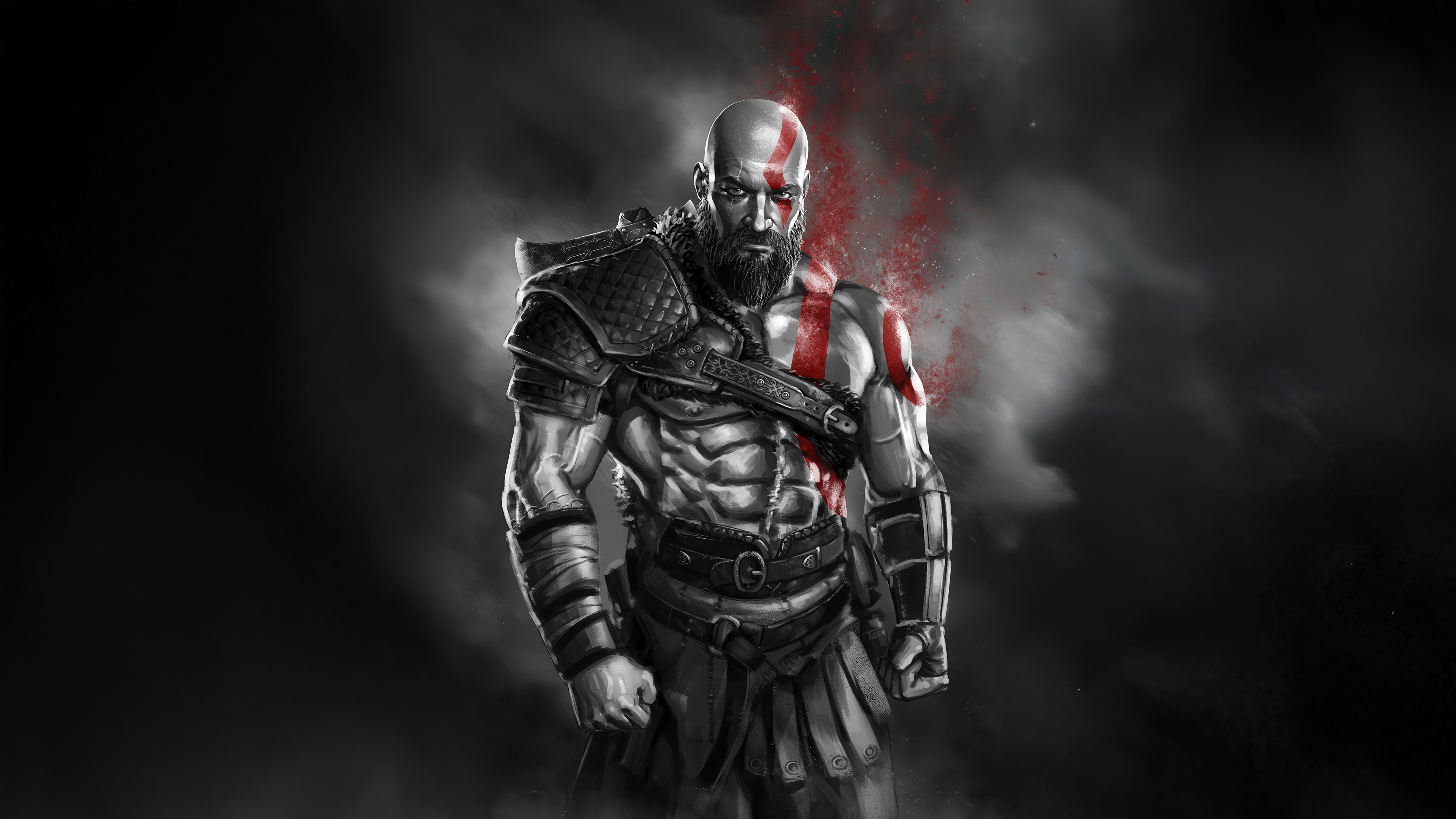 Kratos with Red Markings HD Wallpaper