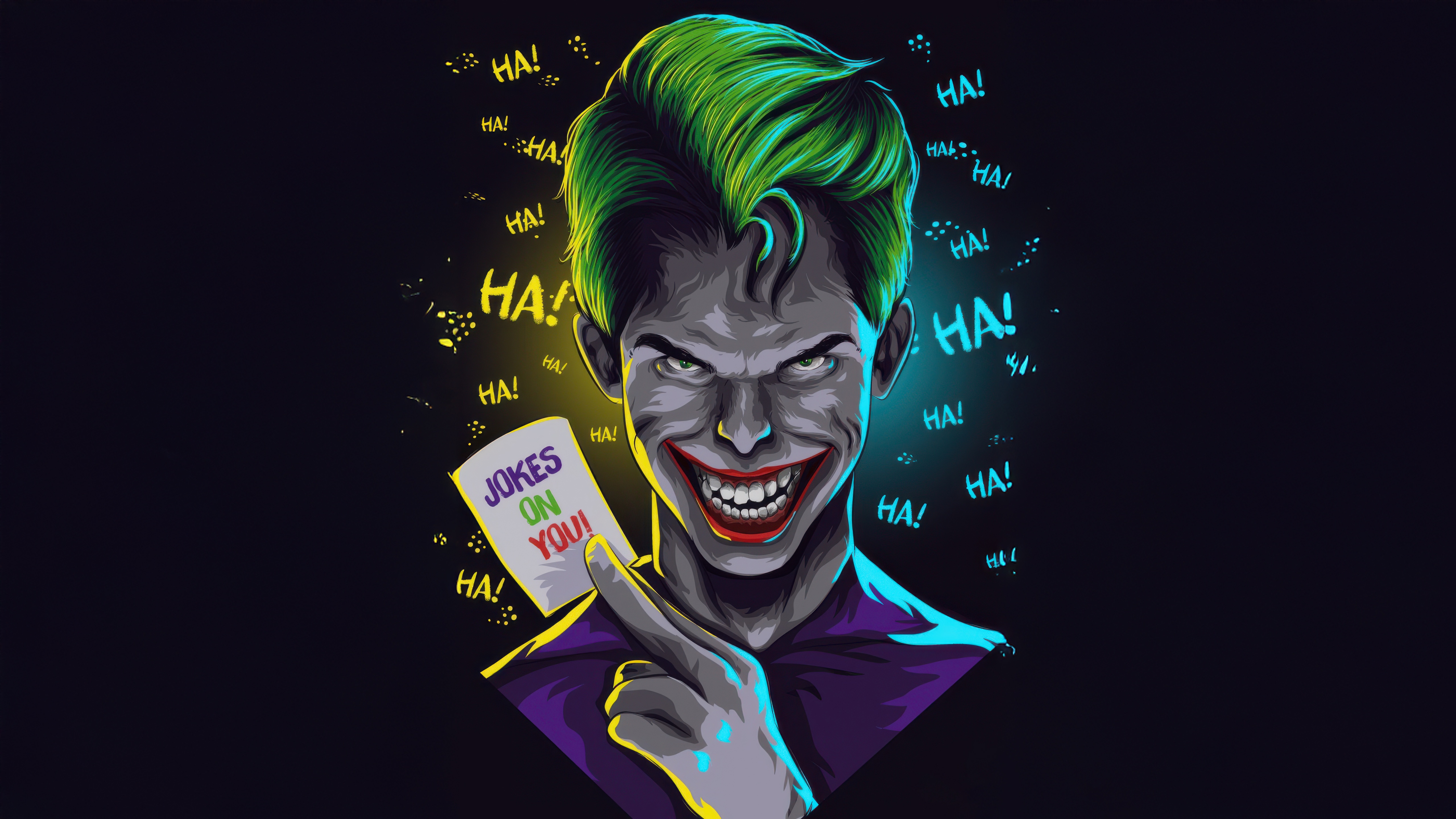 The Joker Holding a "Jokes on You!" Card HD Wallpaper