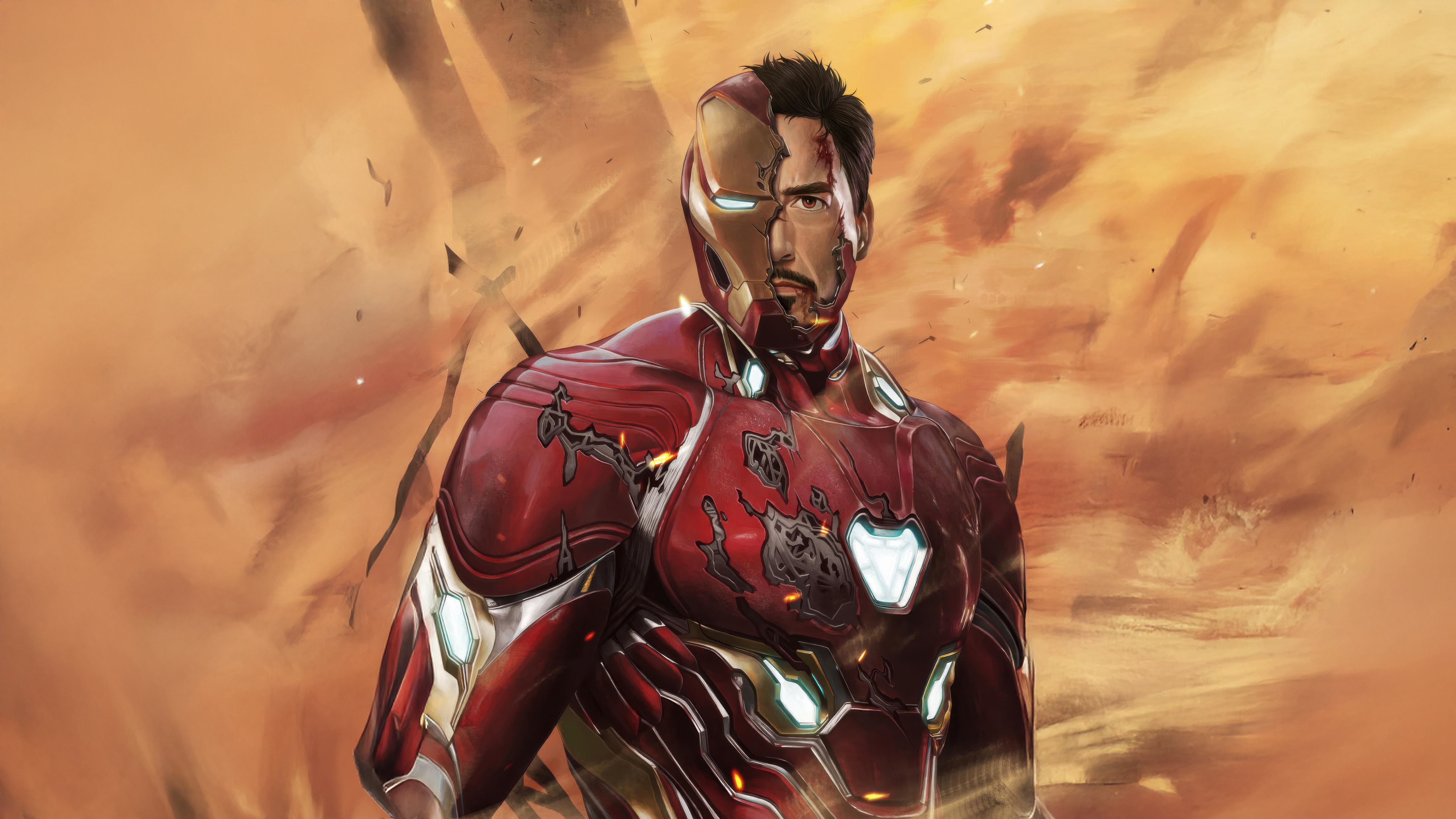 Iron Man in damaged armor HD Wallpaper