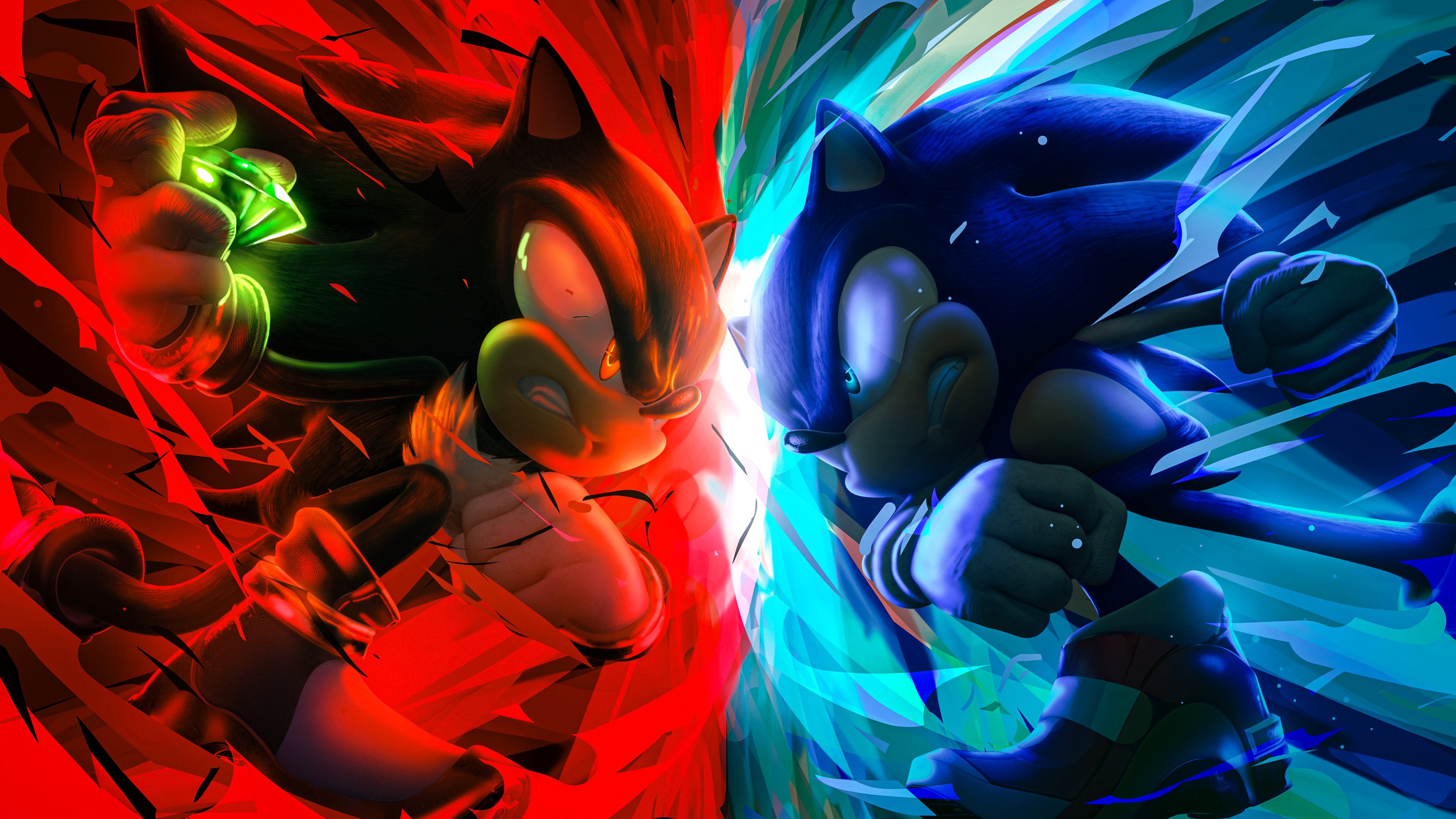 Shadow the Hedgehog and Sonic the Hedgehog clash HD Wallpaper