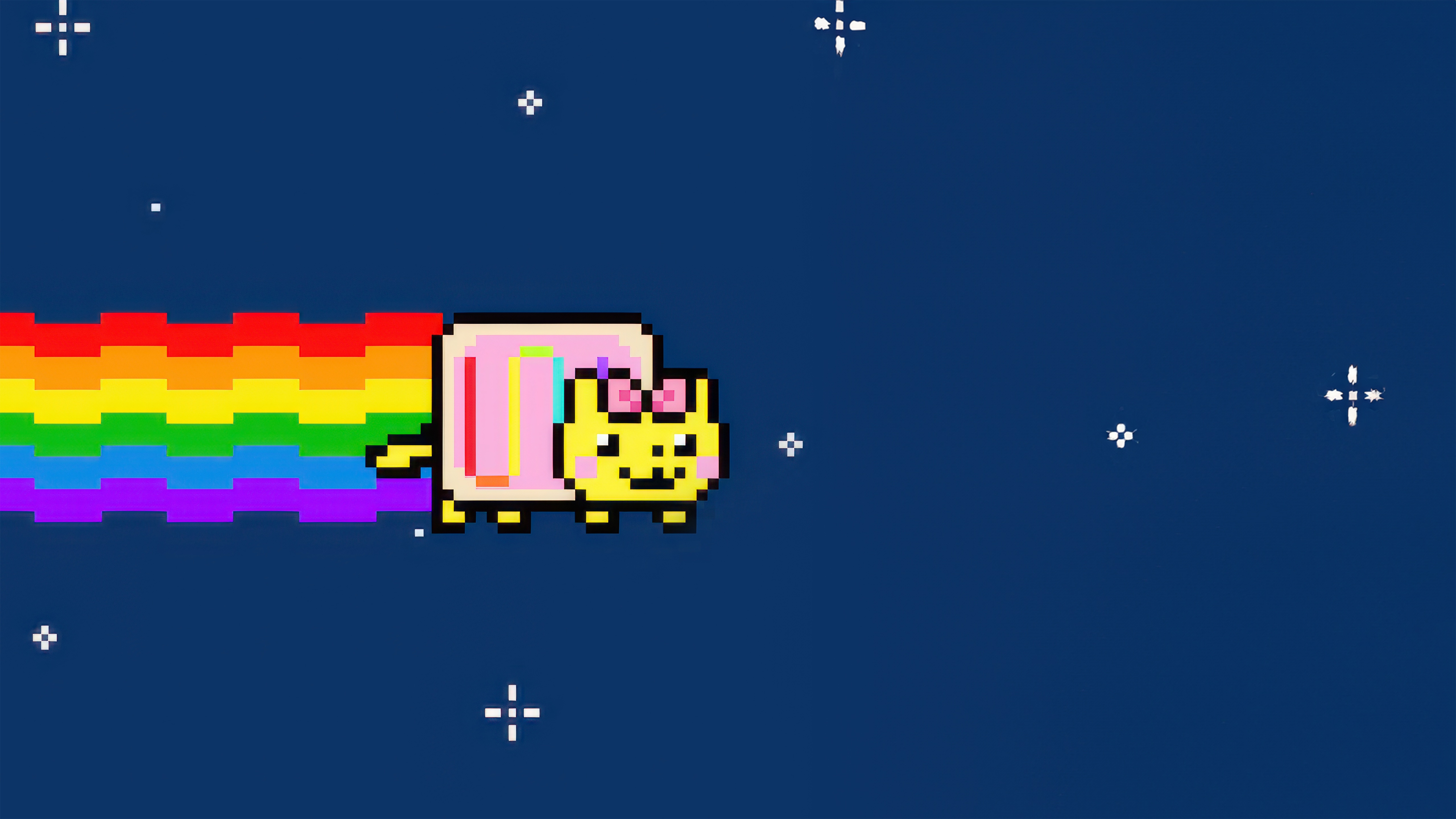 Nyan Cat flying through space with a rainbow trail HD Wallpaper