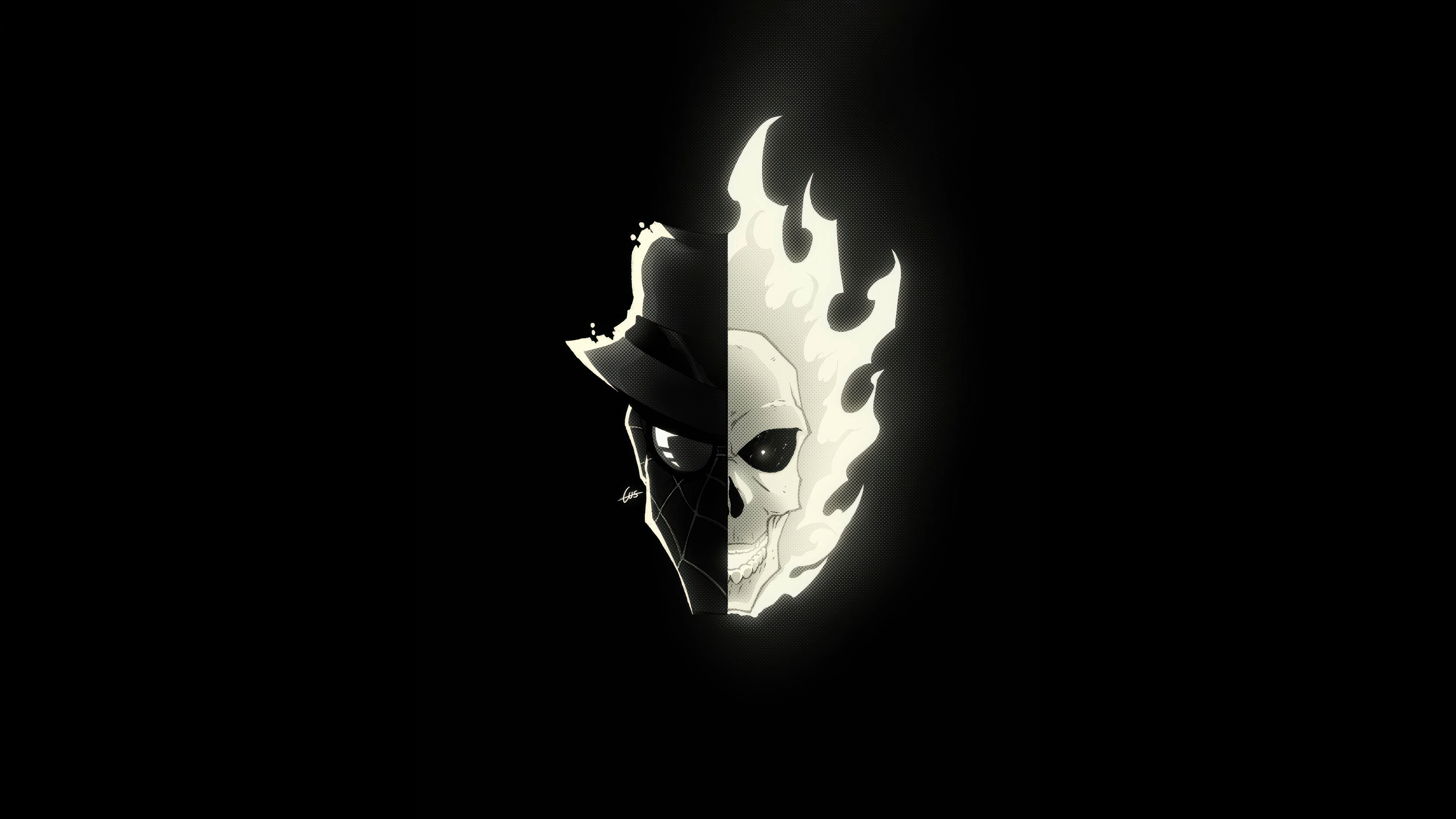 Spider-Man Noir split face with flames HD Wallpaper