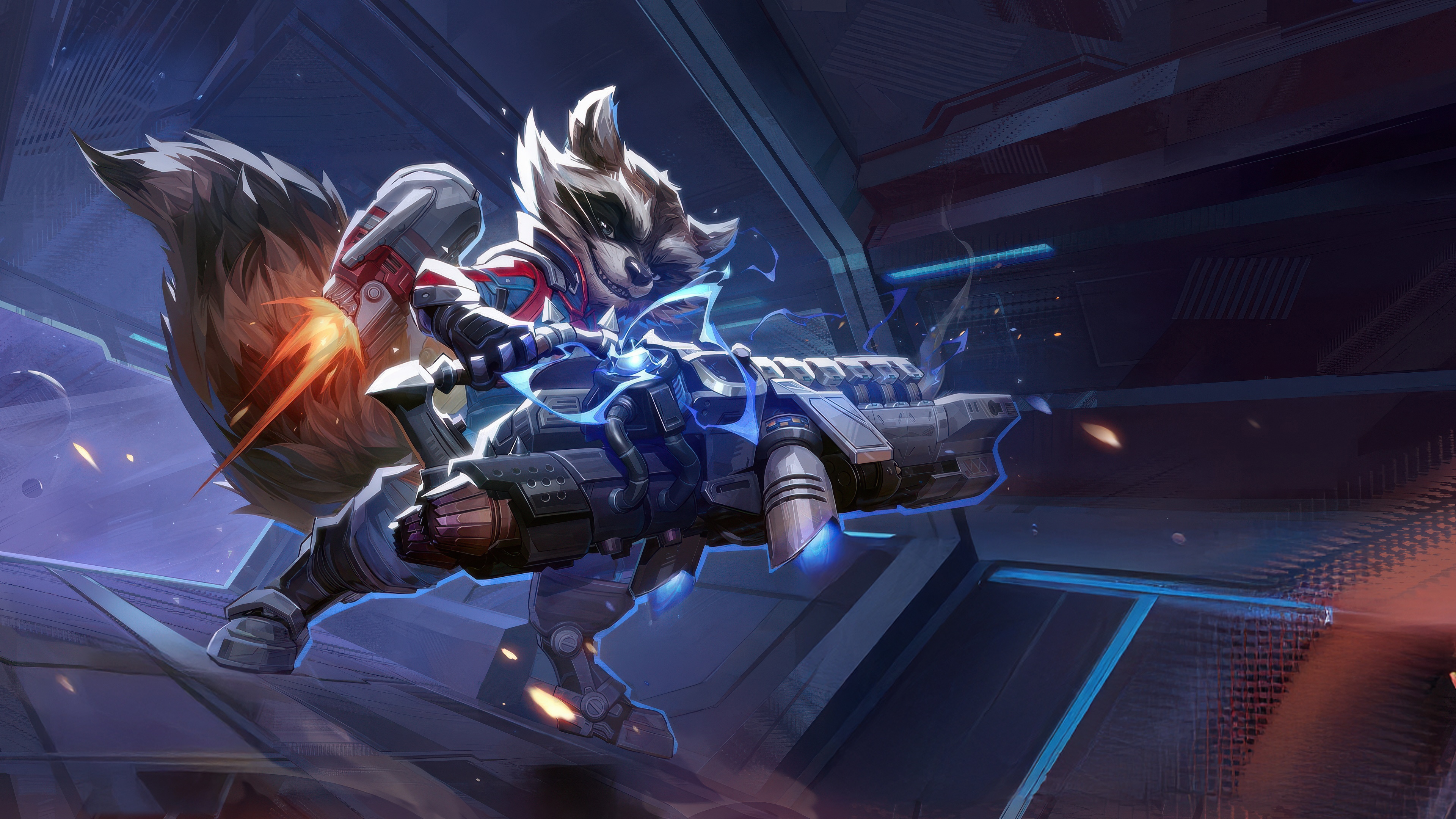 Rocket Raccoon from Marvel Rivals holding a large weapon HD Wallpaper