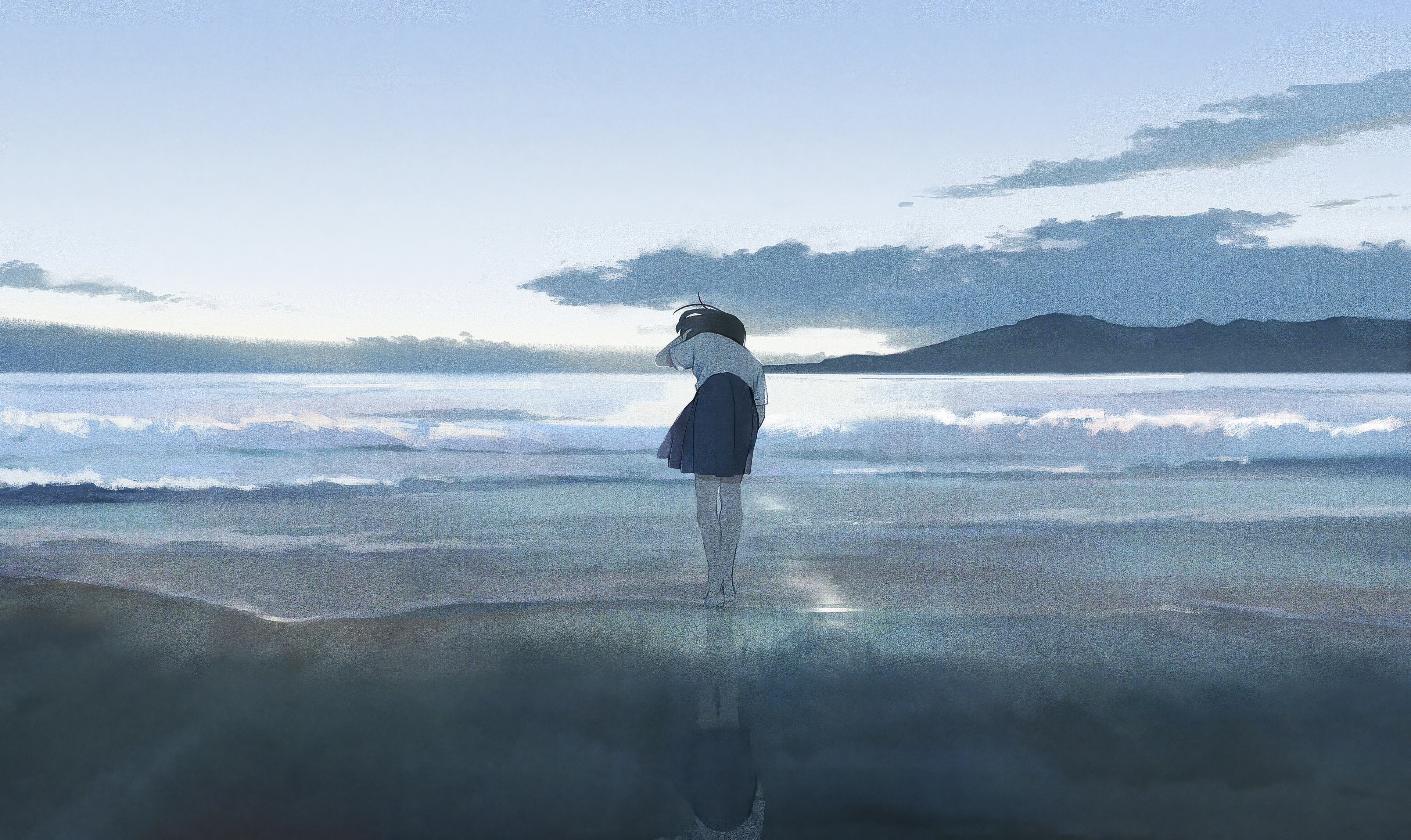 Anime girl at the ocean view HD Wallpaper