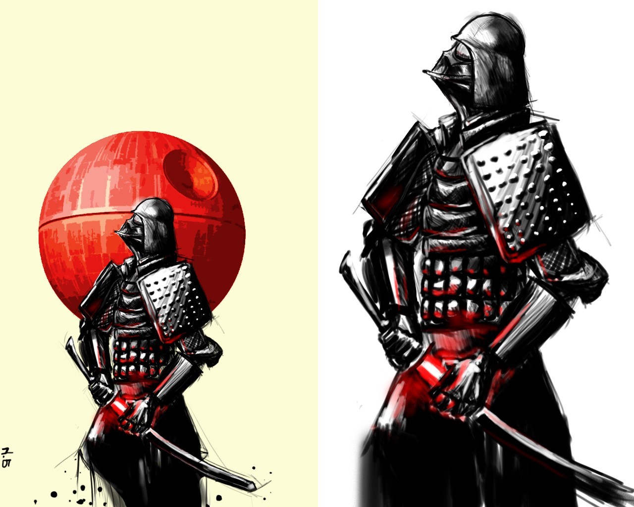 Darth Vader Samurai with Death Star HD Wallpaper