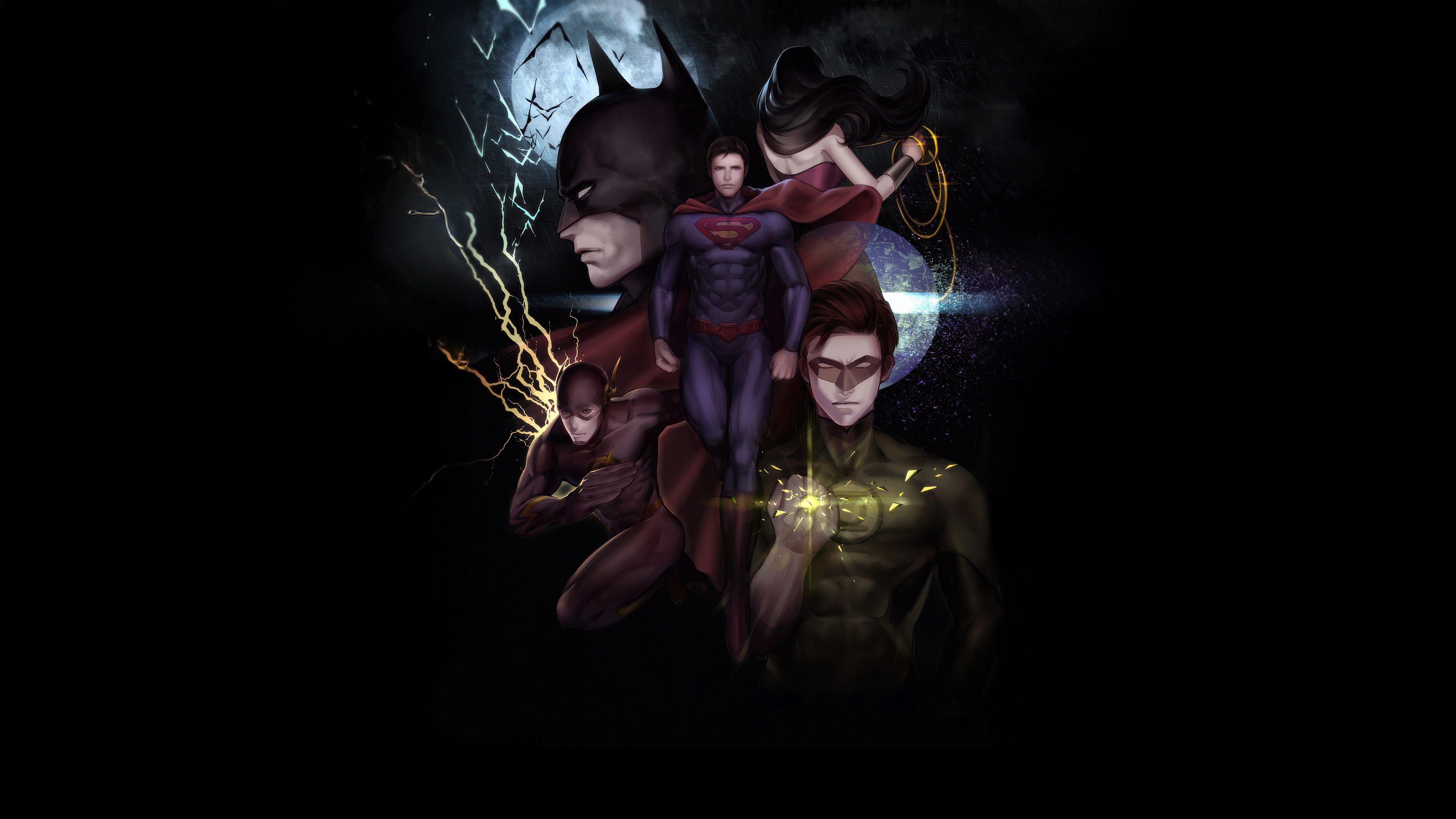 Justice League characters in a collage HD Wallpaper