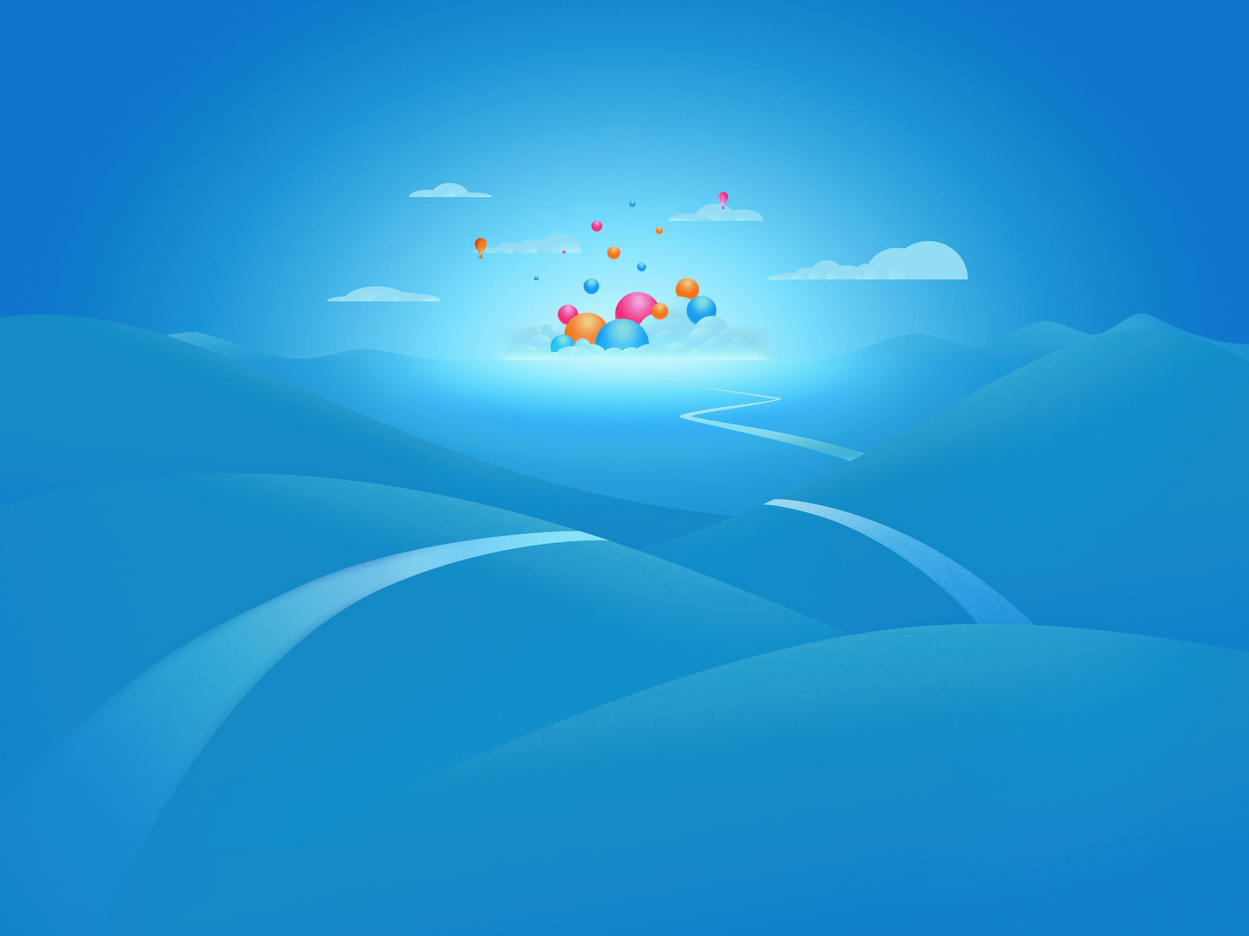 Fedora Minimalism Abstract Landscape with Colorful Spheres HD Wallpaper