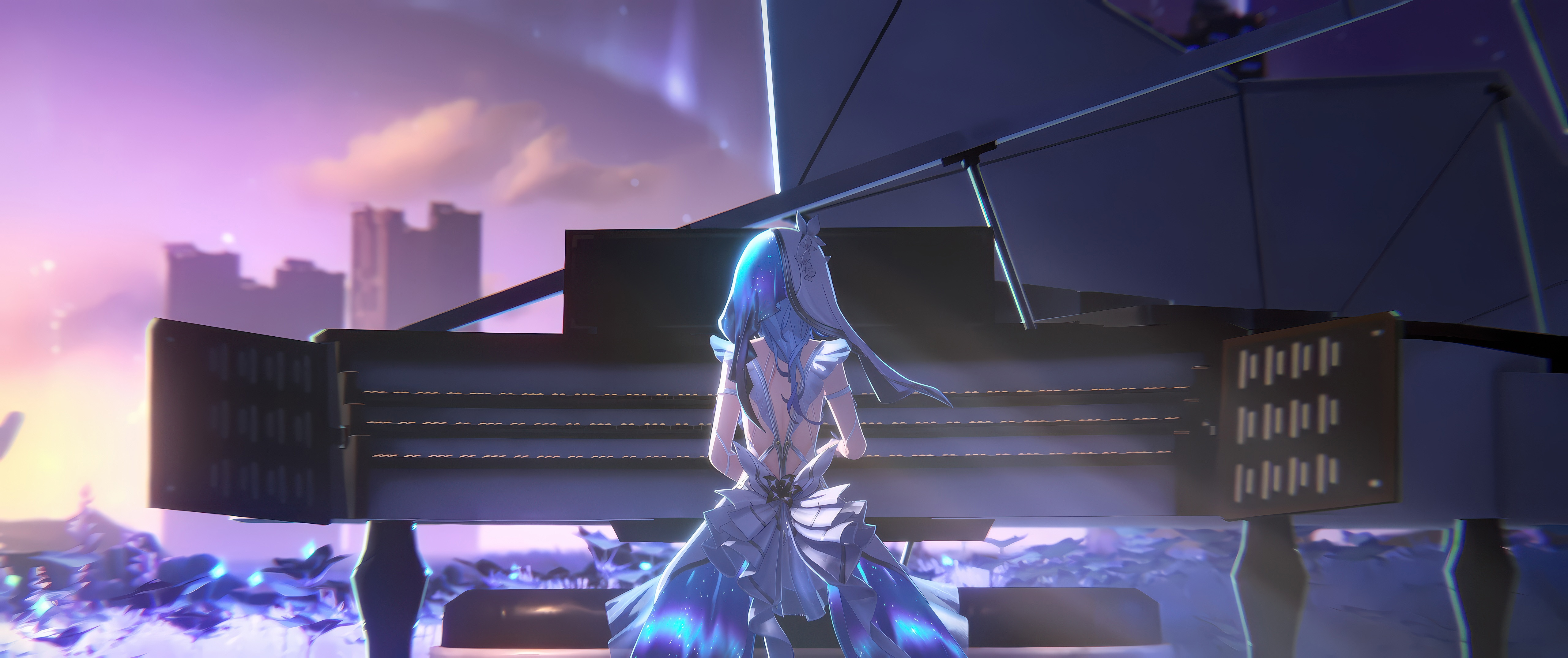 Shorekeeper playing piano in Wuthering Waves HD Wallpaper