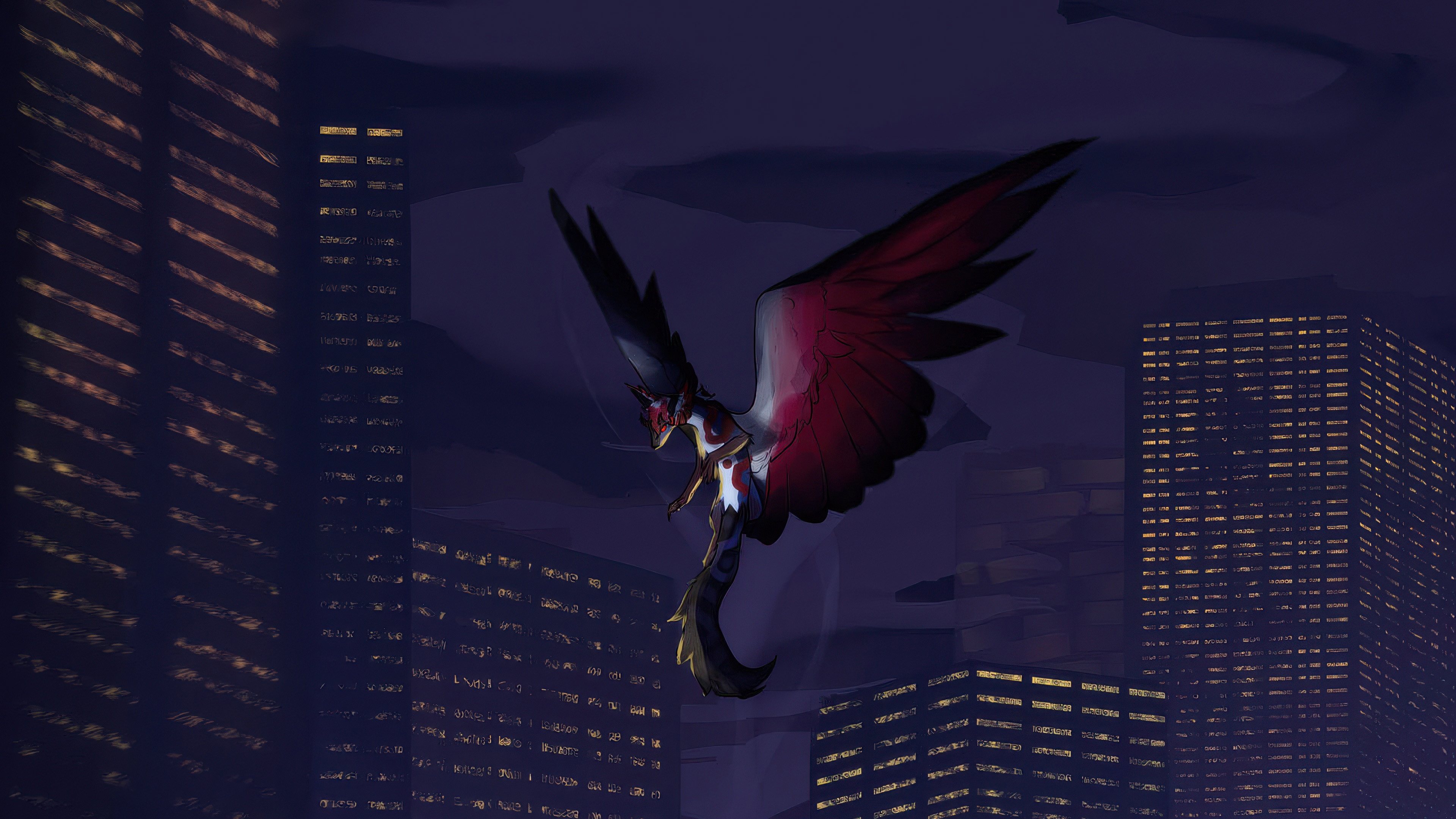 Dragon Fox Flying Over City at Night HD Wallpaper