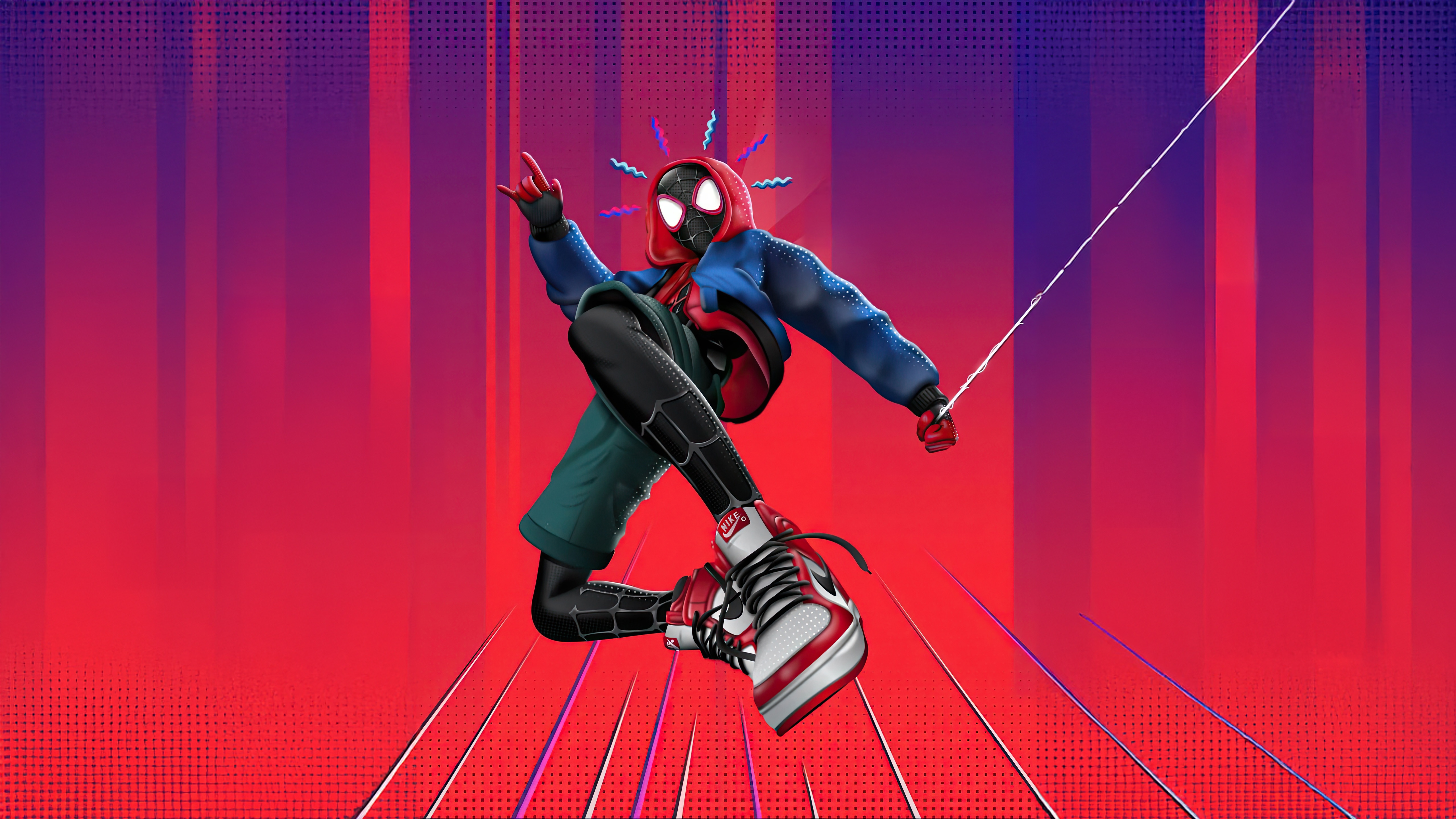 Miles Morales Swinging with Web HD Wallpaper