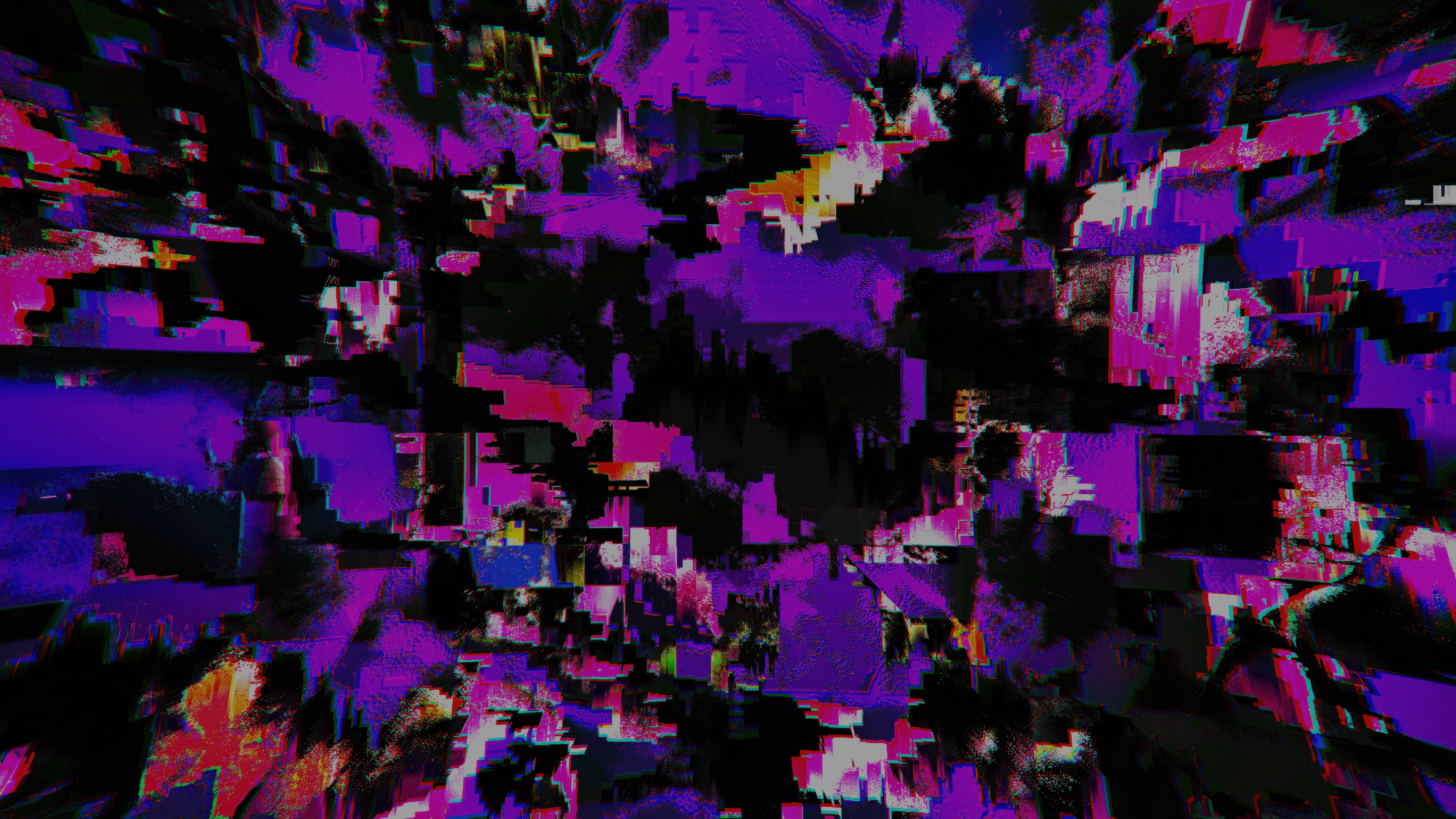 Abstract glitch art with purple and black distortion HD Wallpaper