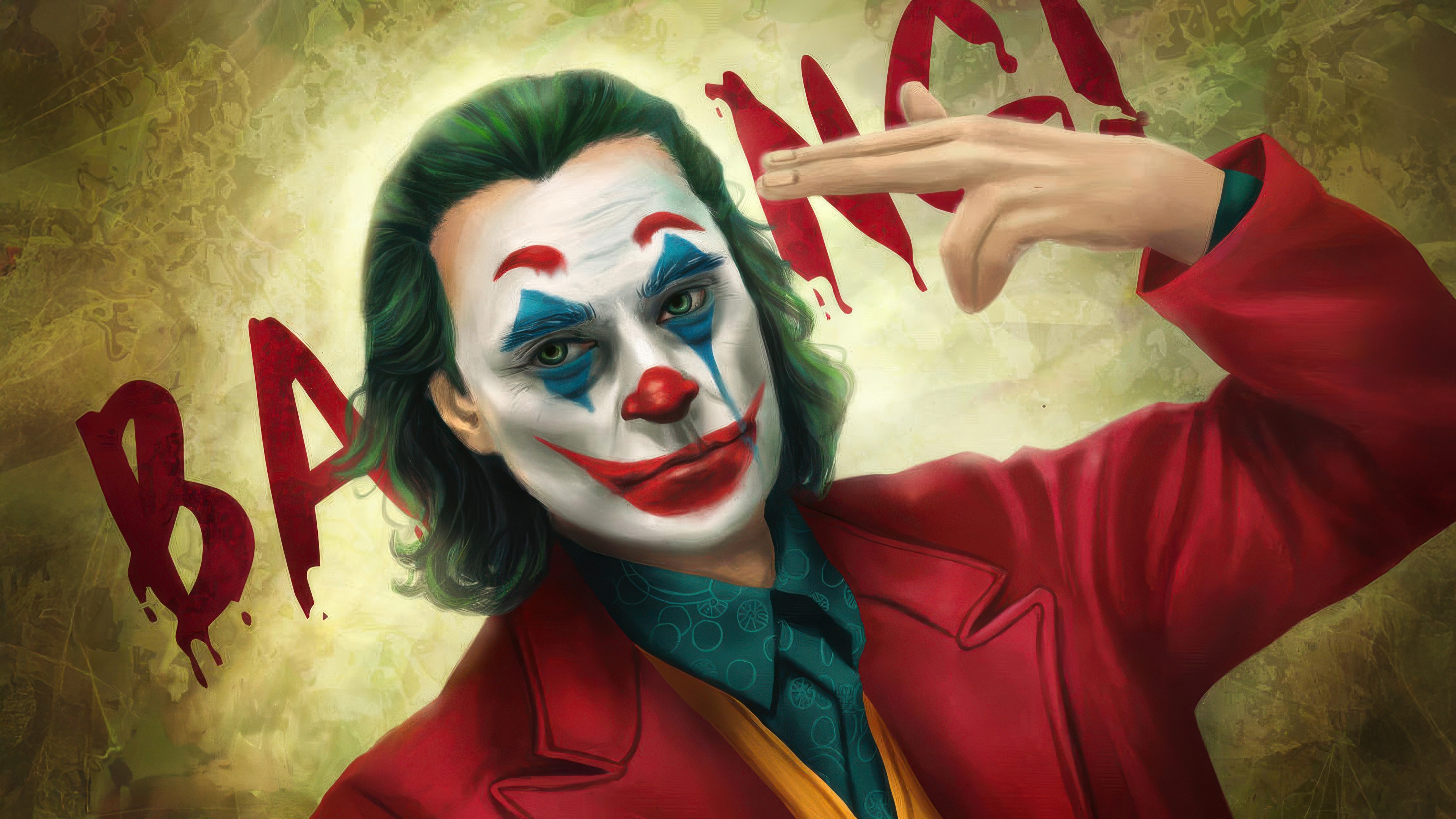 Joker with "Bang" text HD Wallpaper