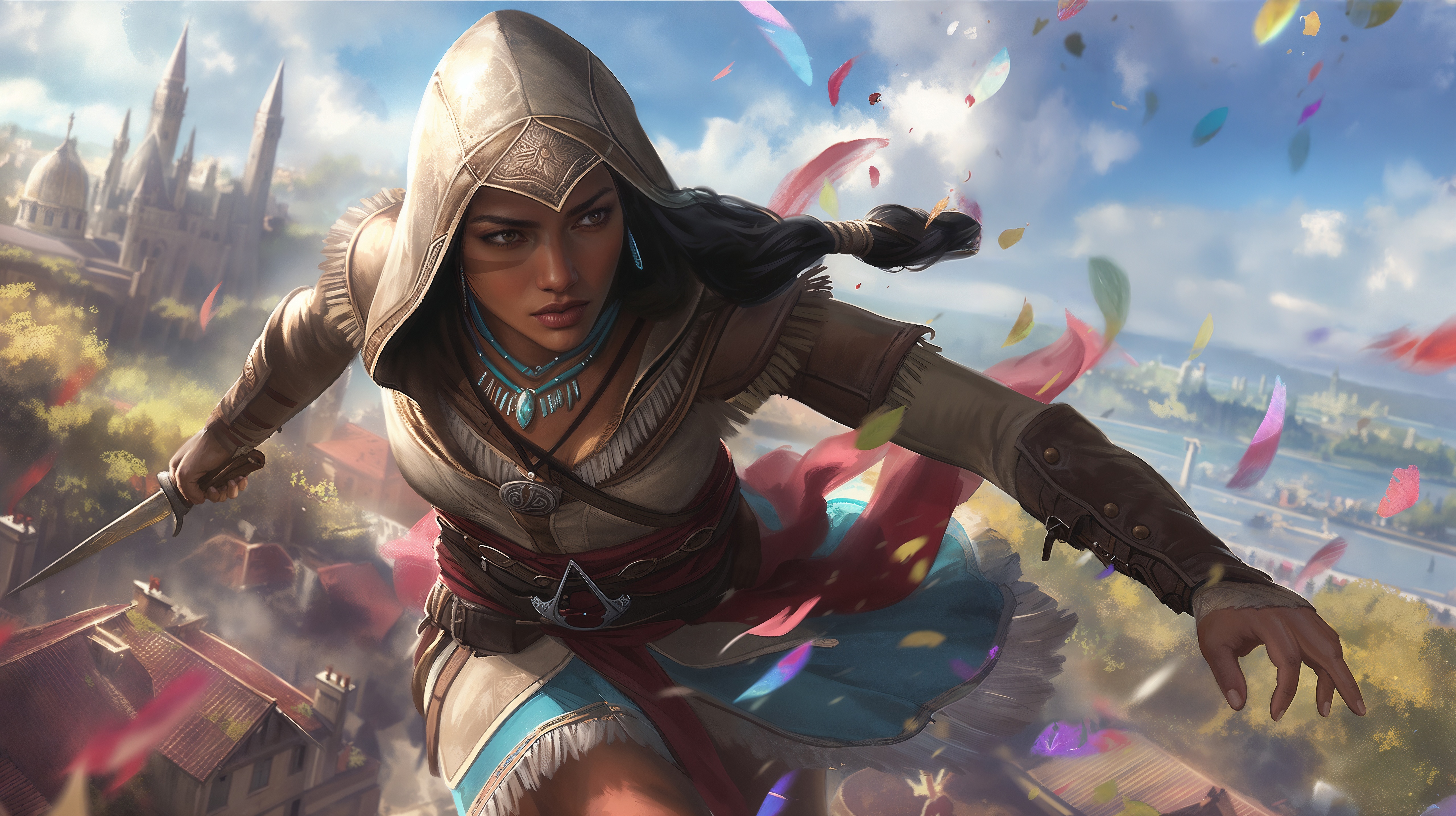 Assassin's Creed Pocahontas in a City HD Wallpaper