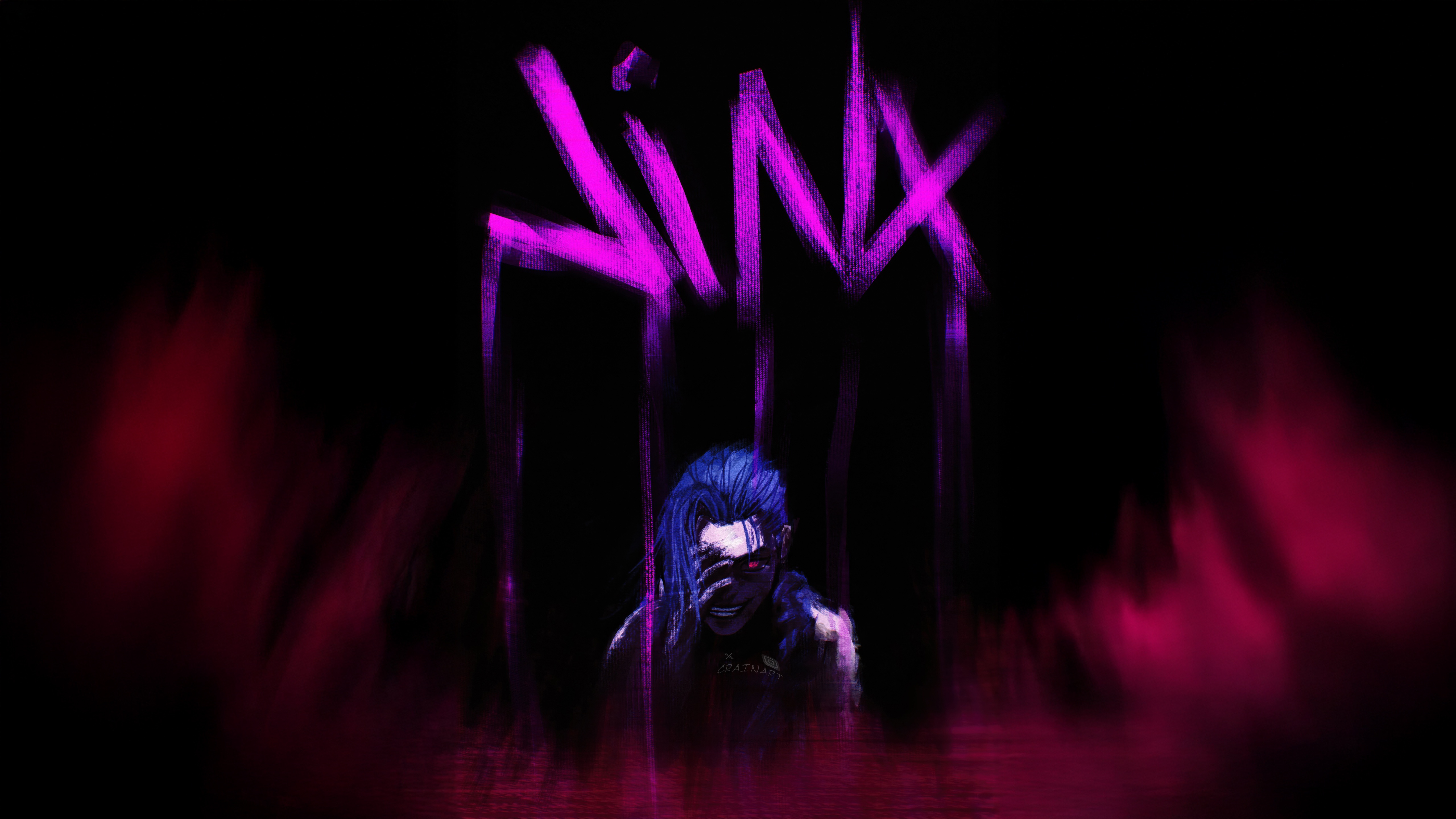 Jinx with Pink Smoke and Text HD Wallpaper