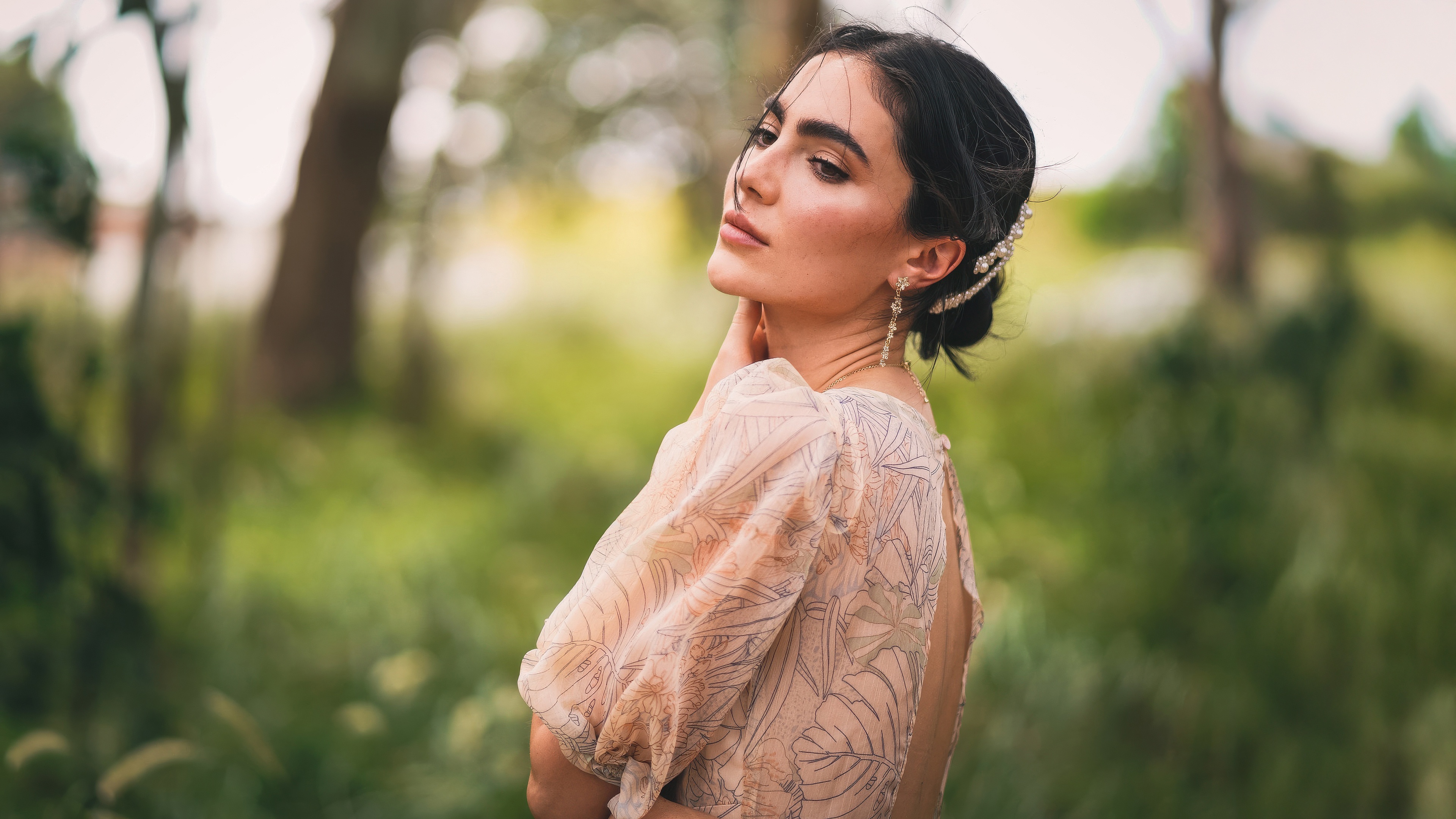 Claudia in a light dress outdoors HD Wallpaper