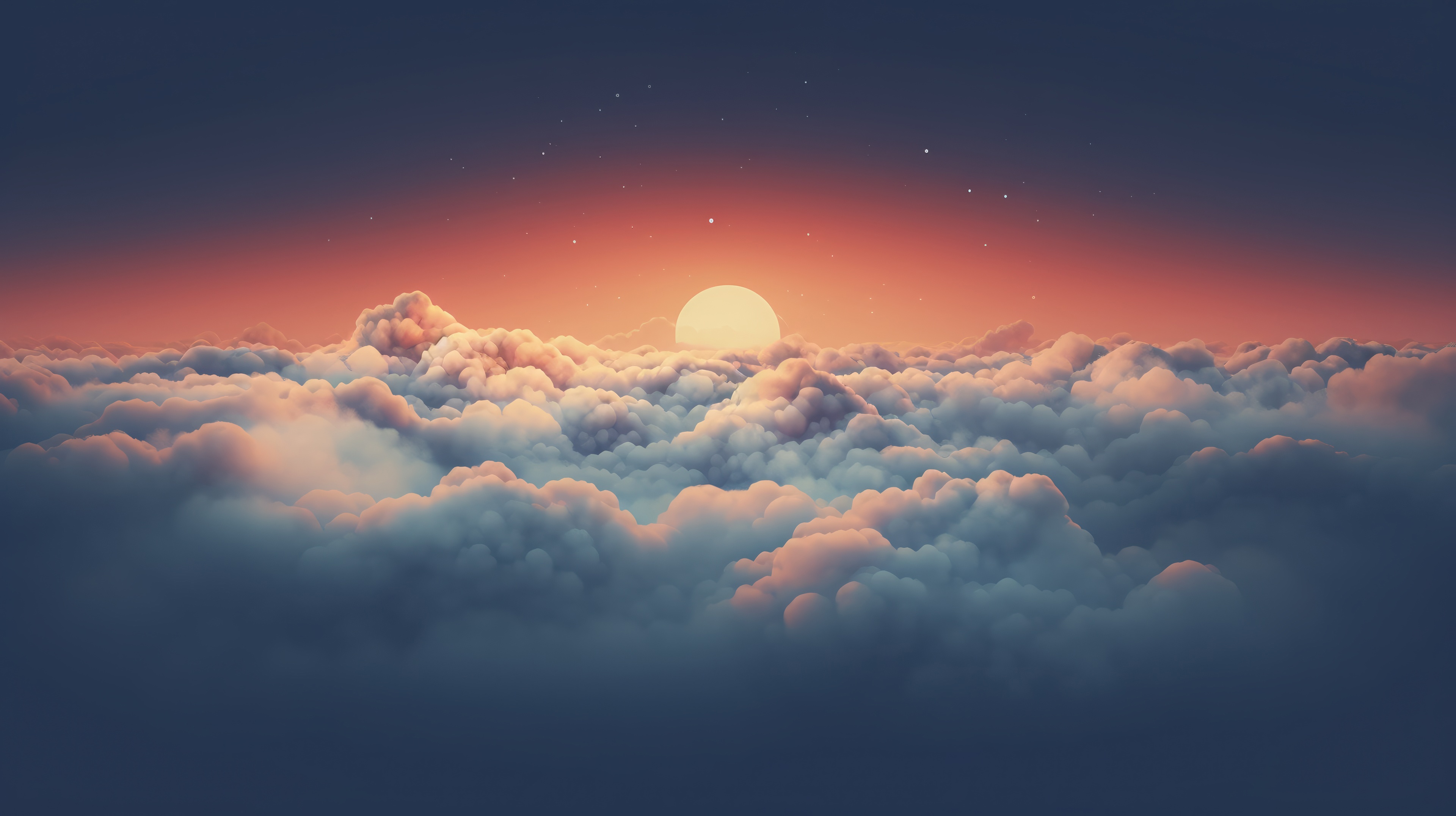 Sun setting over a sea of clouds HD Wallpaper