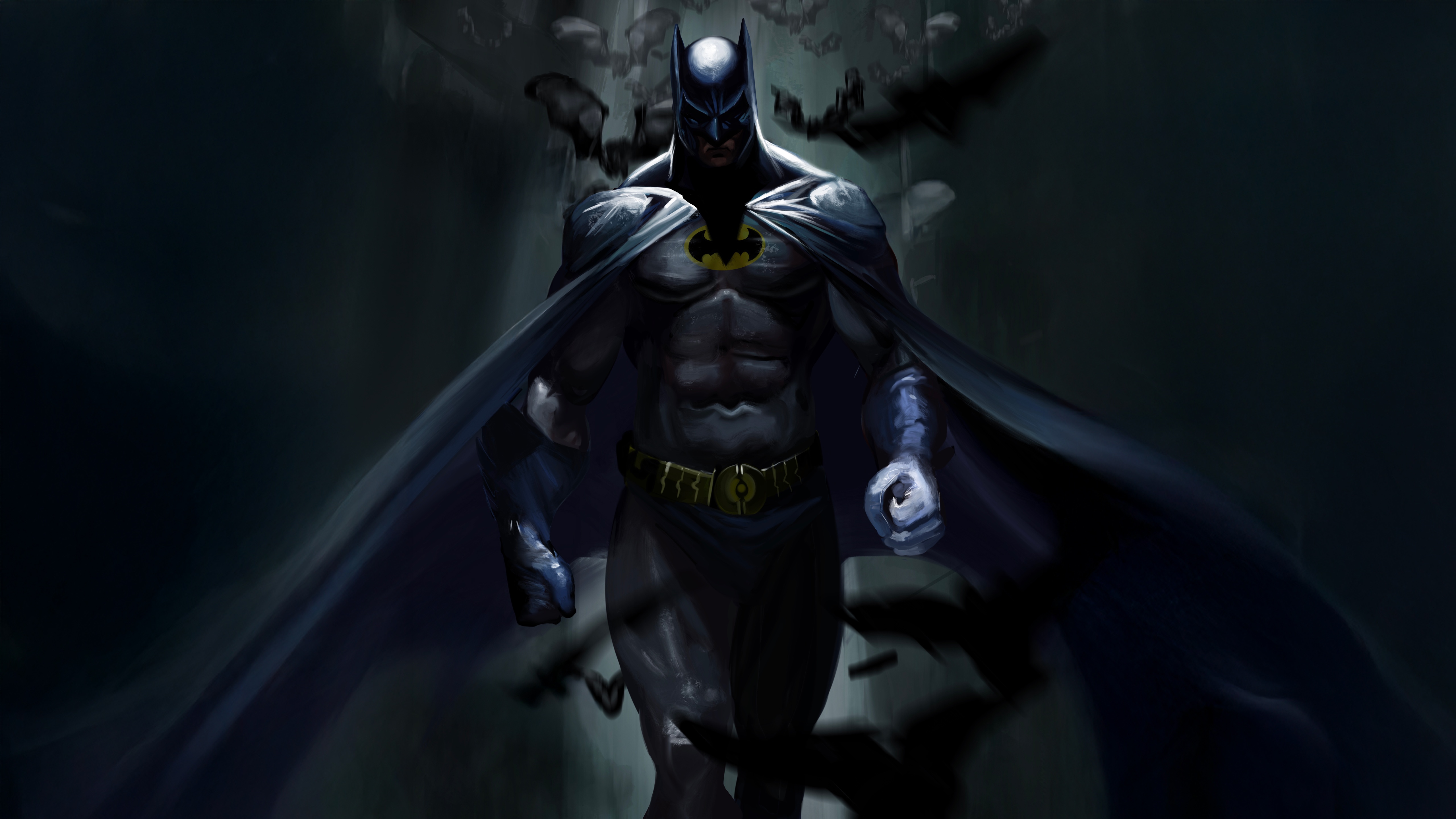 Batman standing with bats flying around him HD Wallpaper