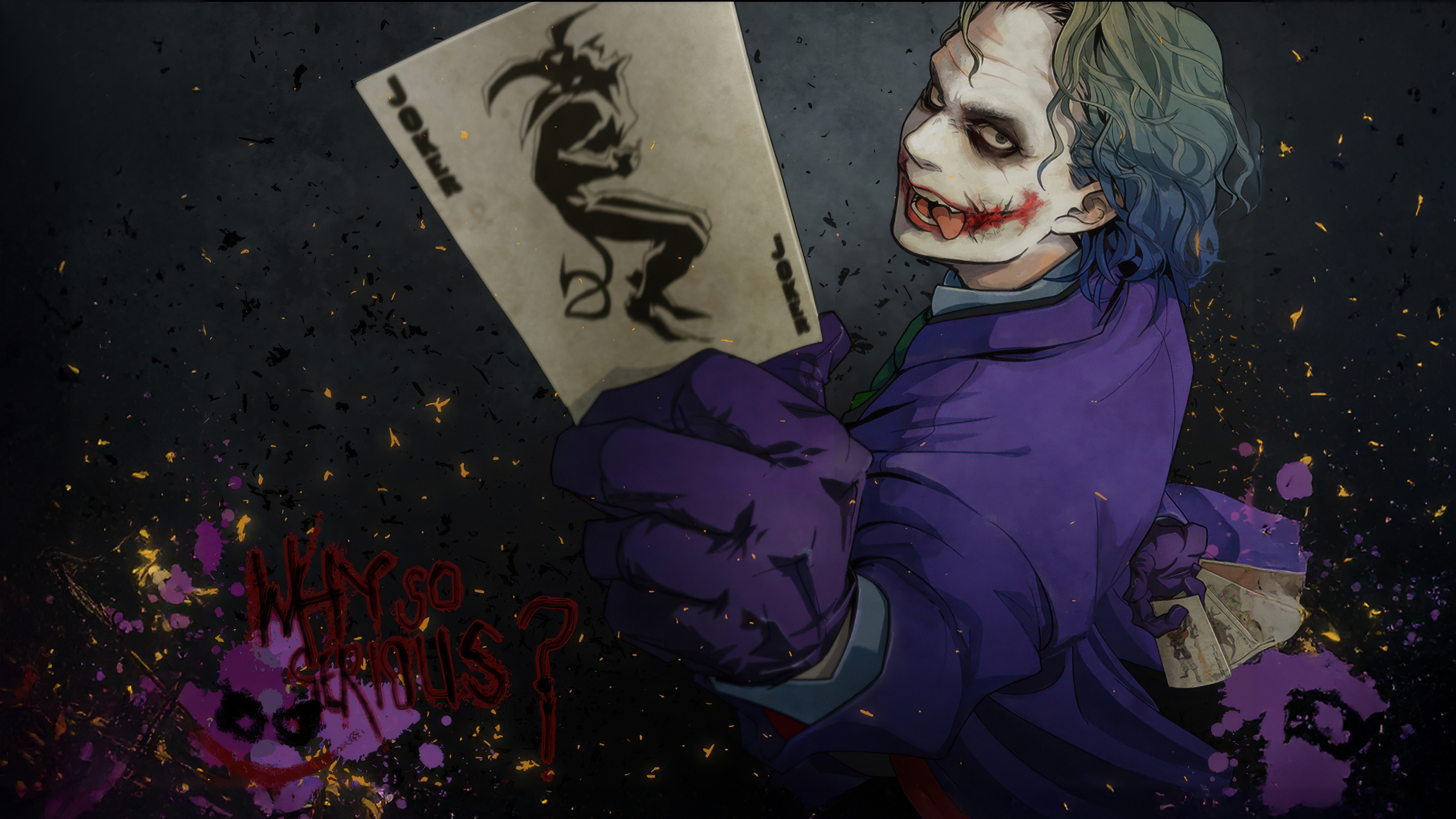 The Joker holding a Joker card HD Wallpaper