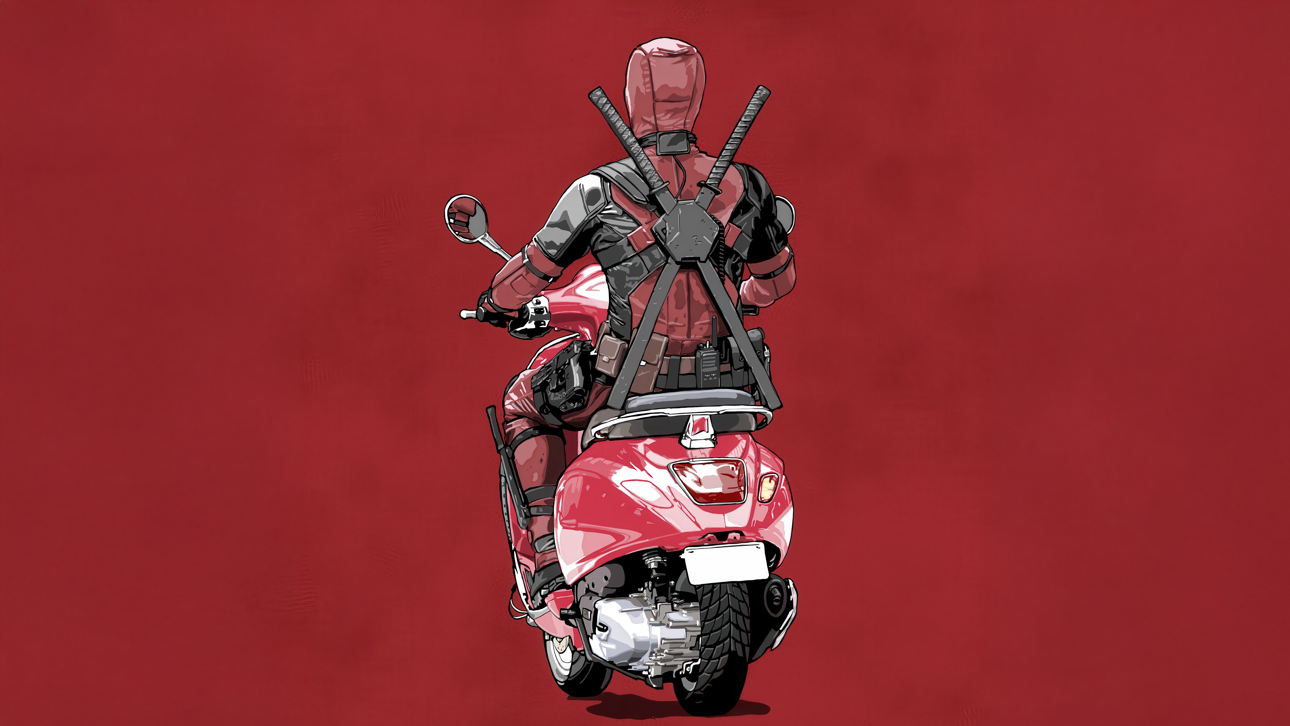 Deadpool Riding a Red Scooter HD Wallpaper