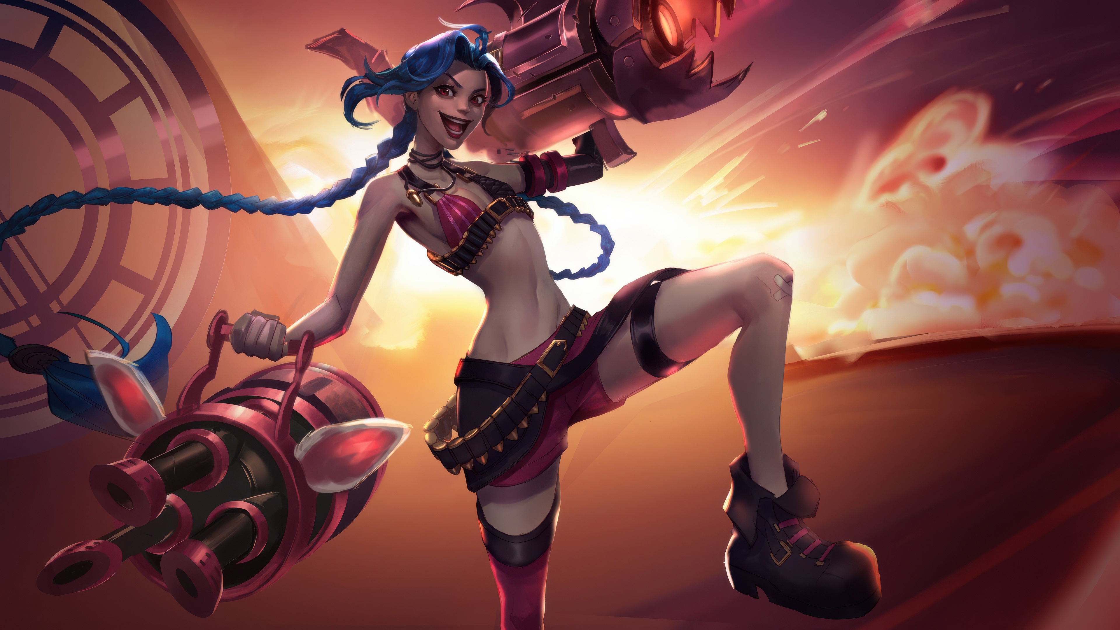 Jinx from League of Legends with weapons HD Wallpaper