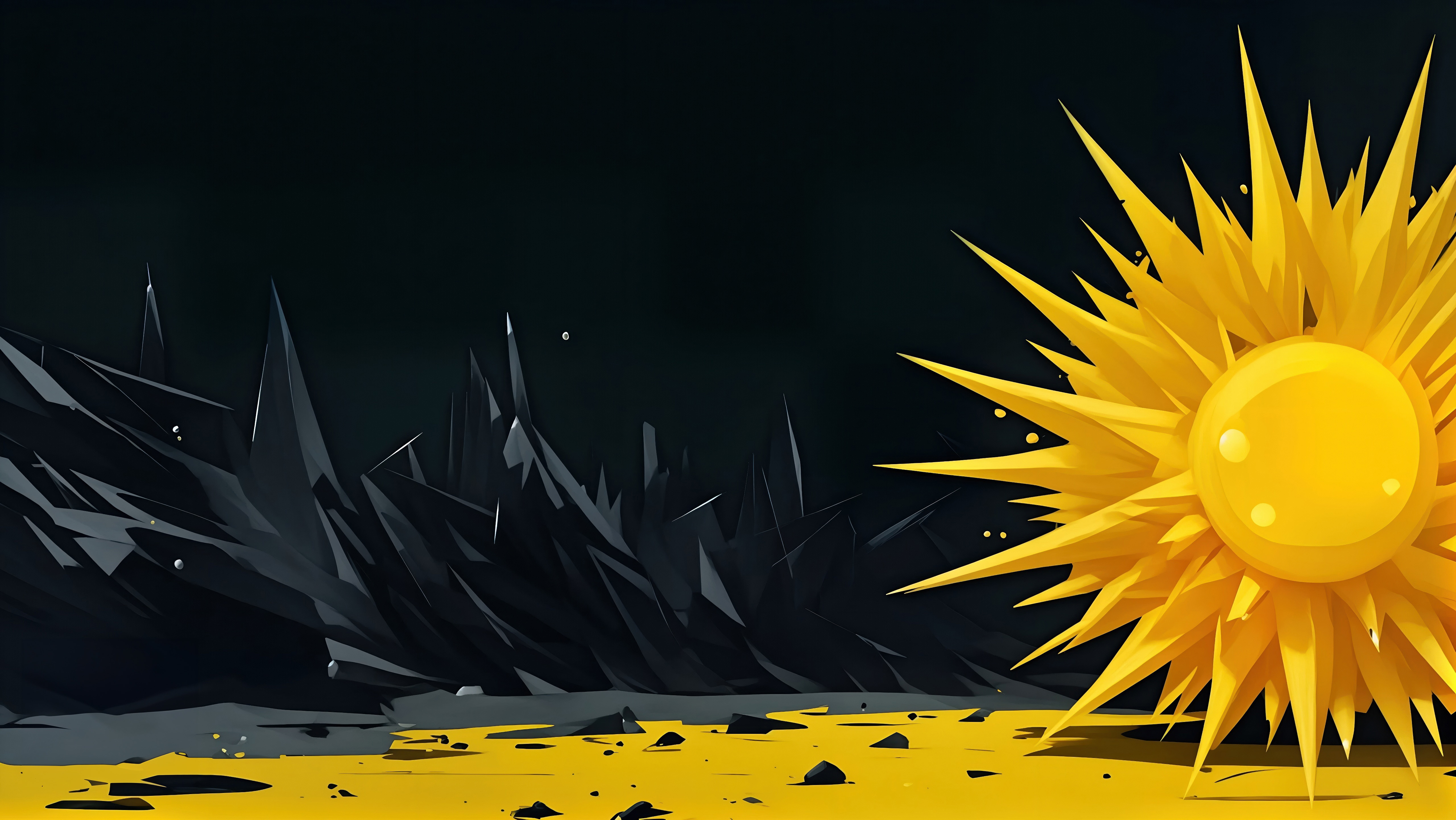 Abstract sun with sharp yellow spikes on a dark background HD Wallpaper