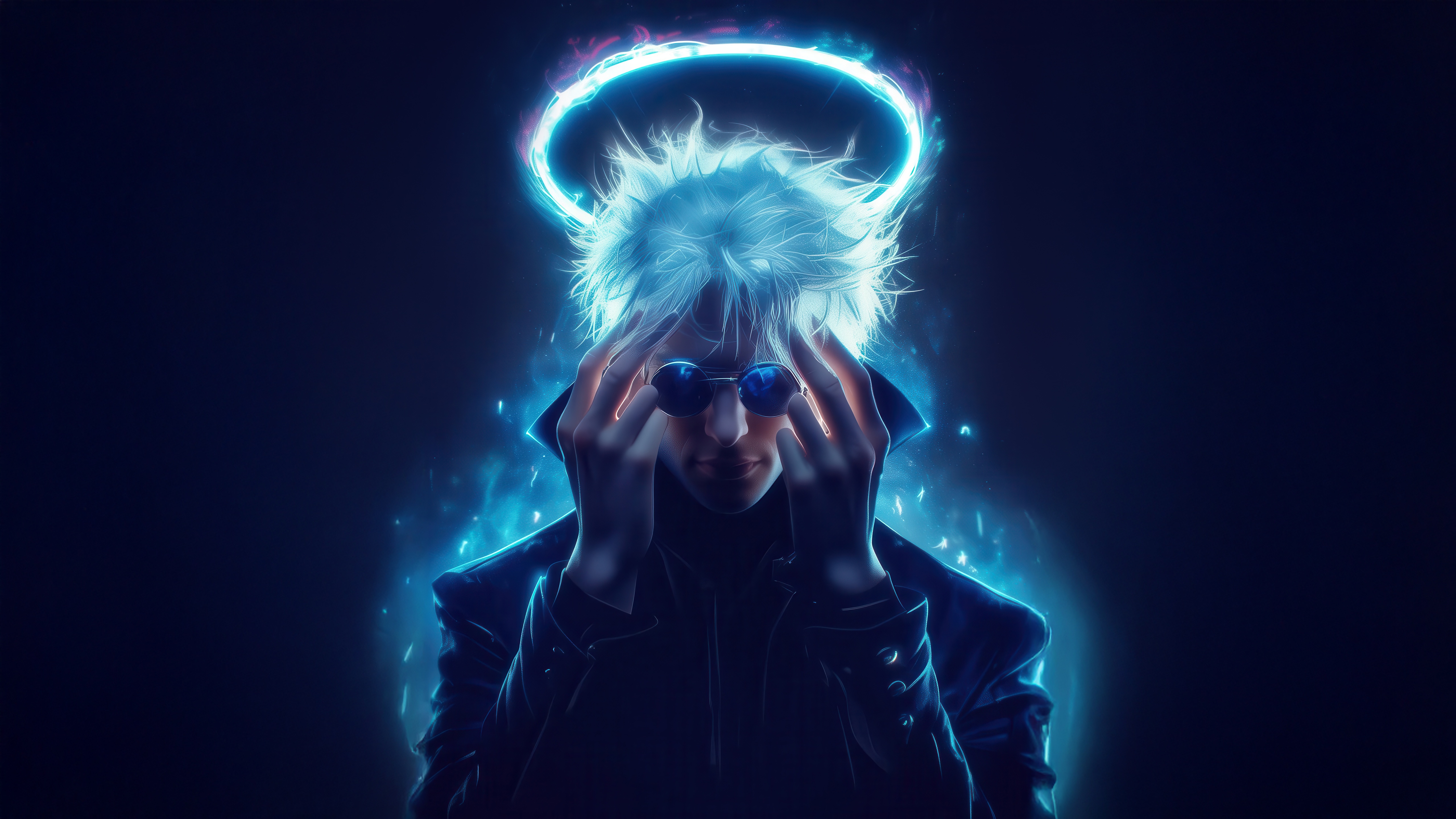 Gojo Satoru with a glowing halo and sunglasses HD Wallpaper