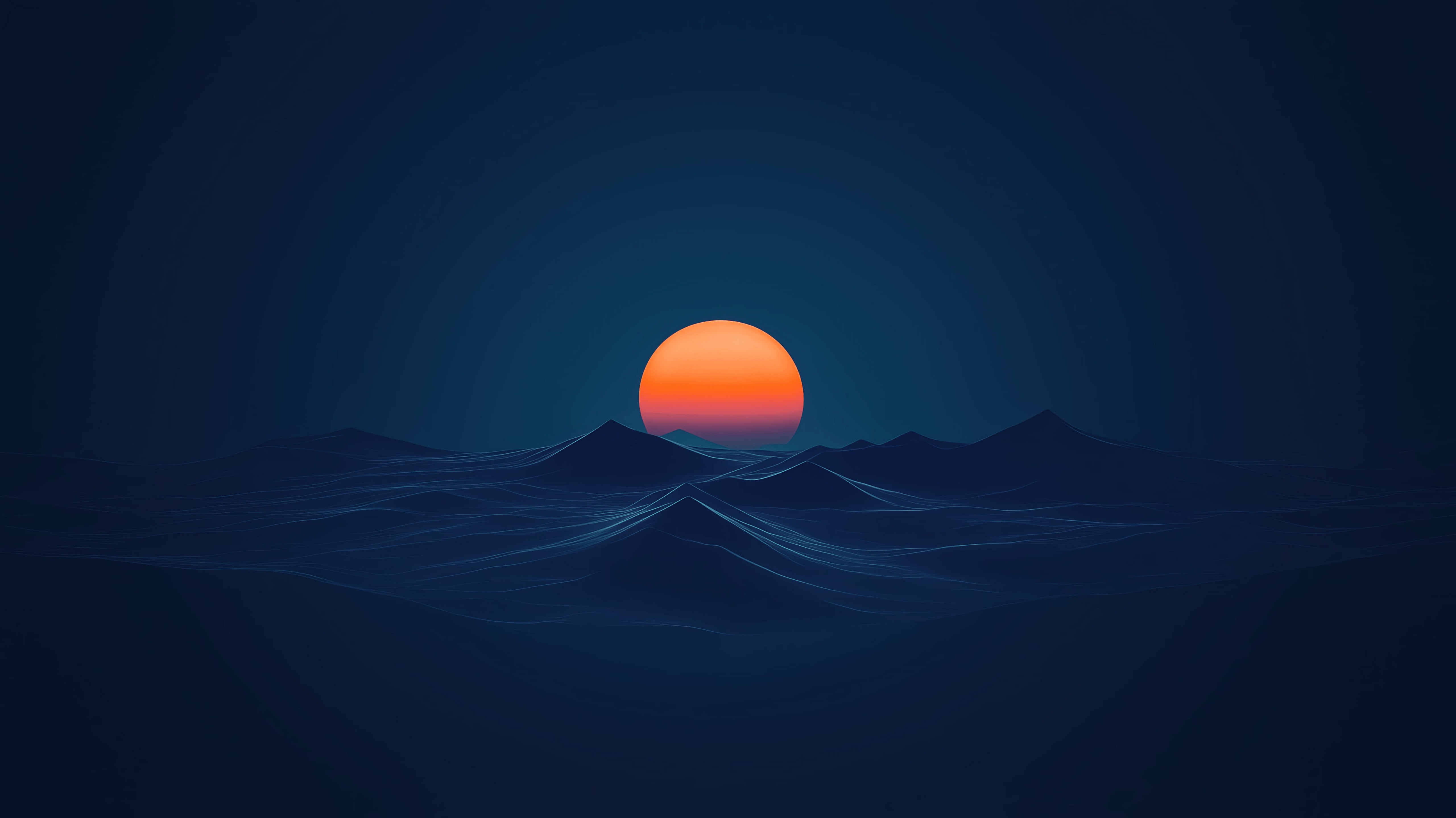 Minimalist sunrise over abstract ocean waves HD Wallpaper