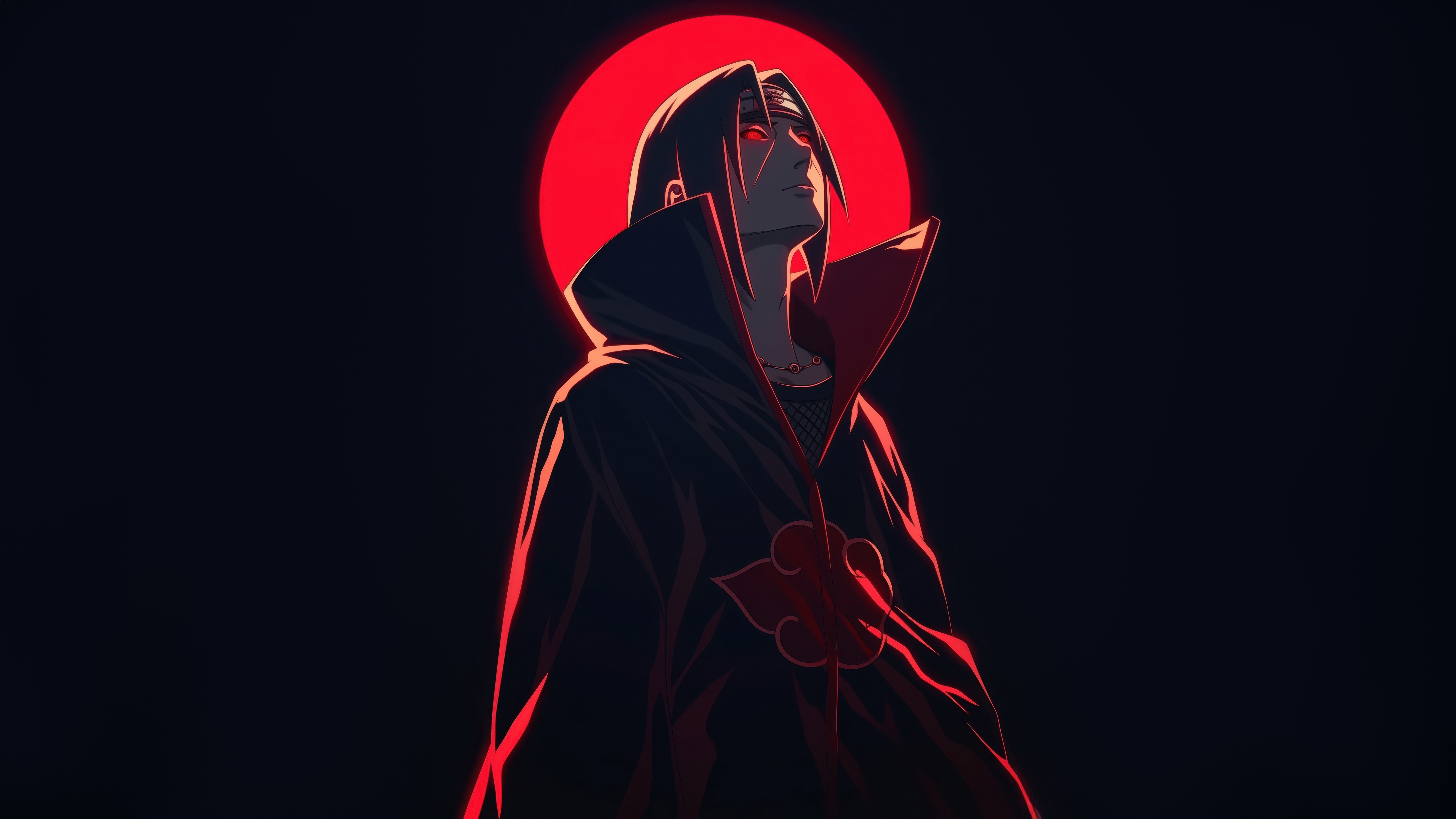 Itachi Uchiha with Red Moon HD Wallpaper